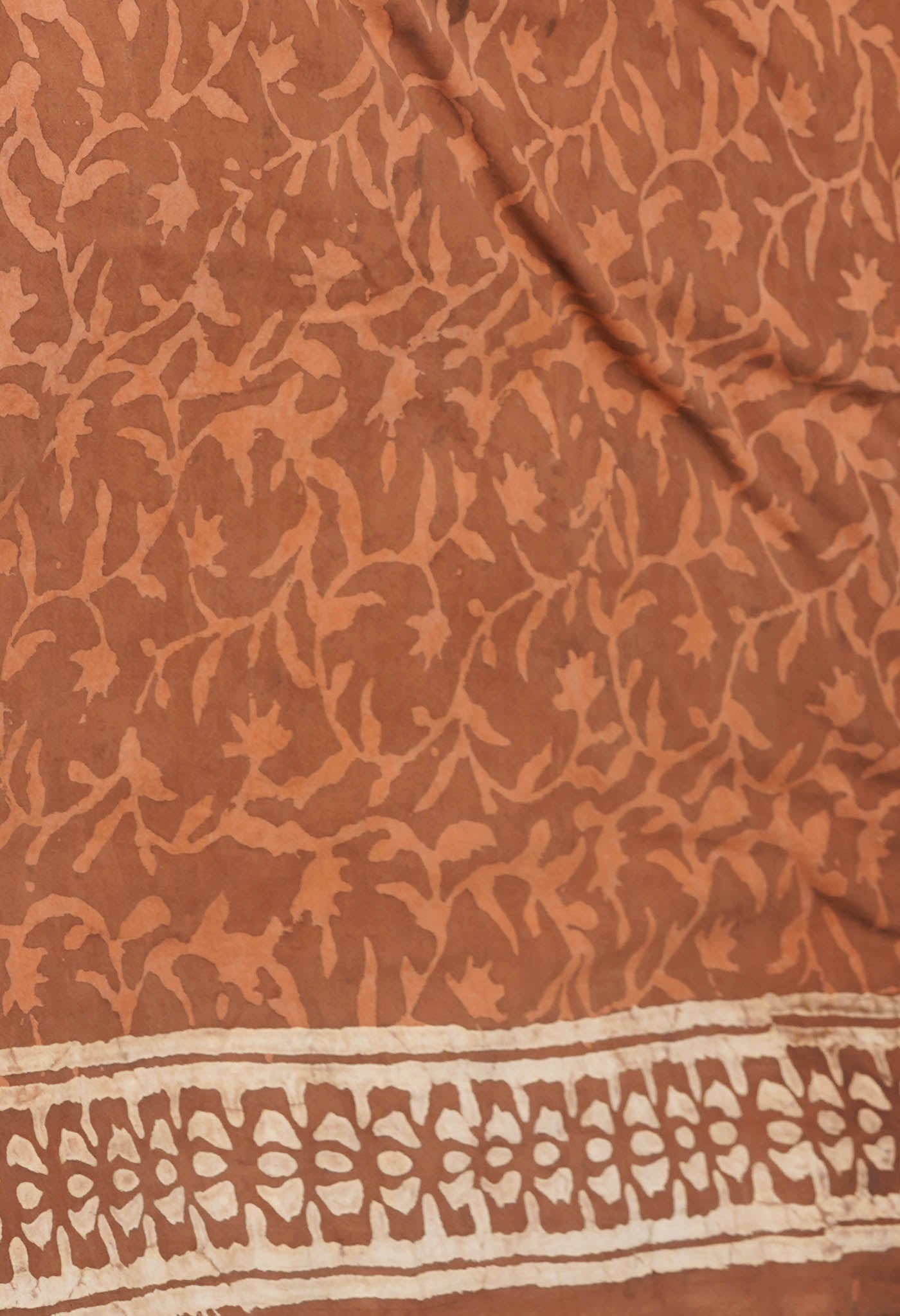 Brown Pure  Dabu Printed Mulmul Cotton Saree