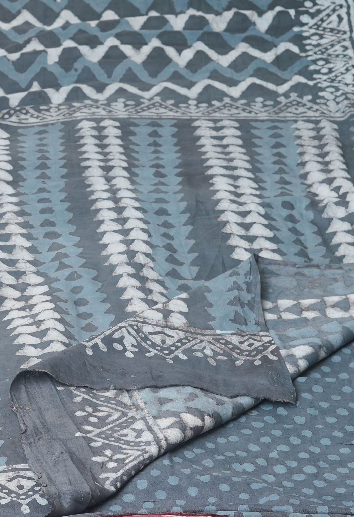 Grey Pure  Dabu Printed Mulmul Cotton Saree