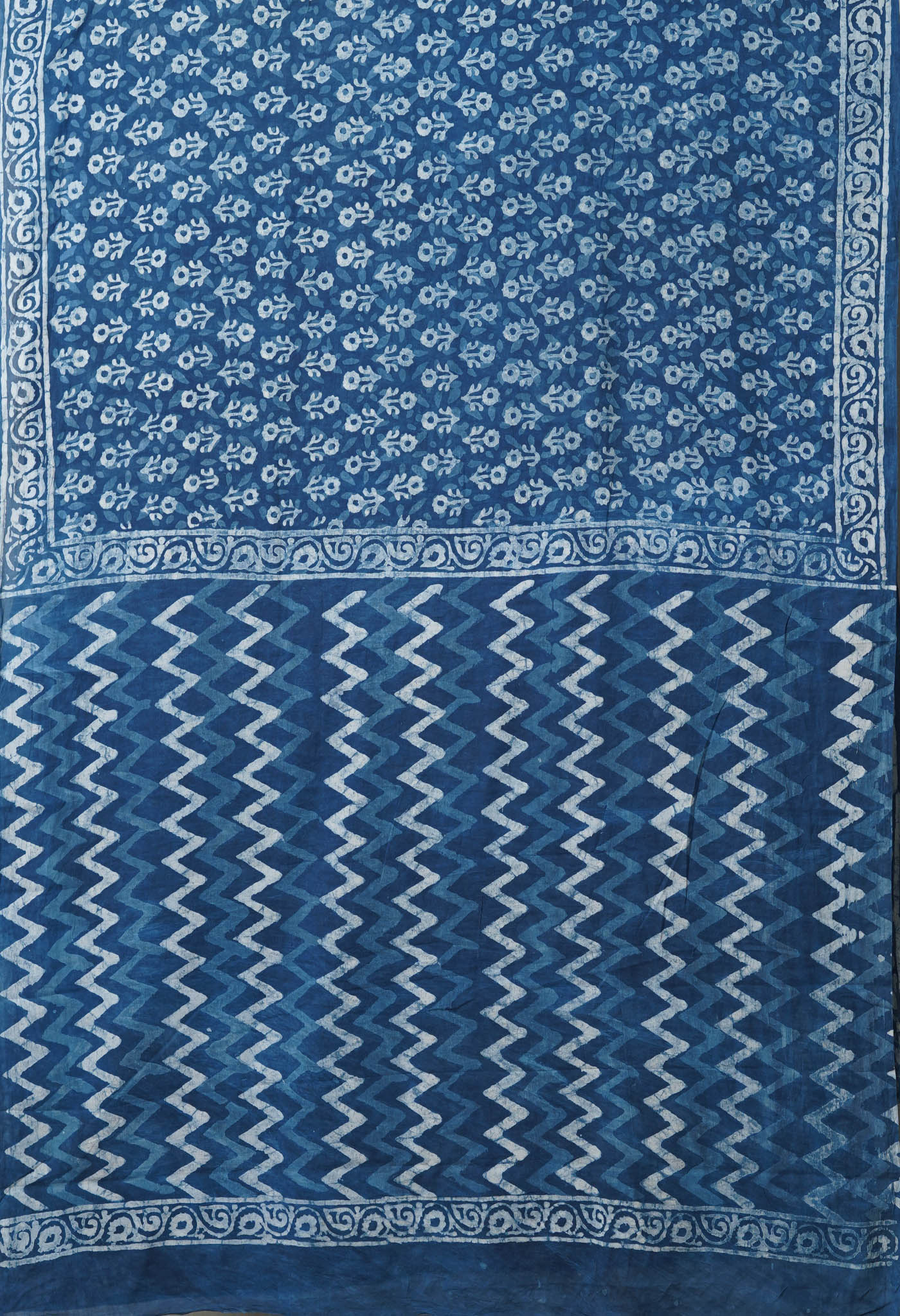 Indigo Blue Pure  Dabu Printed Chanderi Cotton Saree