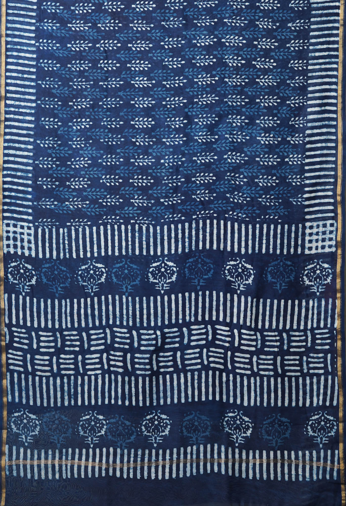 Indigo Blue Pure  Dabu Printed Chanderi Sico Saree-UNM77783