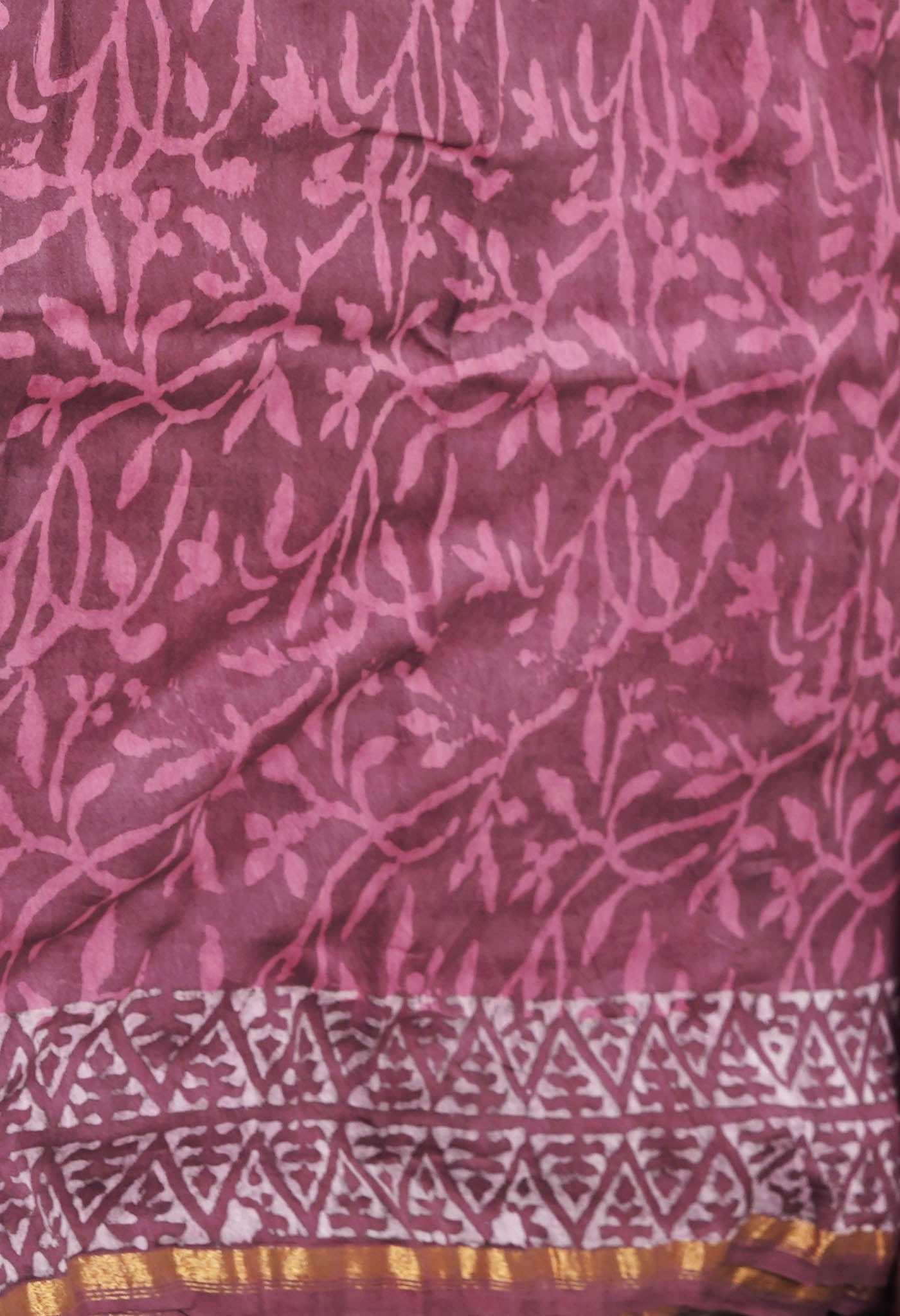 Brownish Pink Pure  Dabu Printed Chanderi Sico Saree