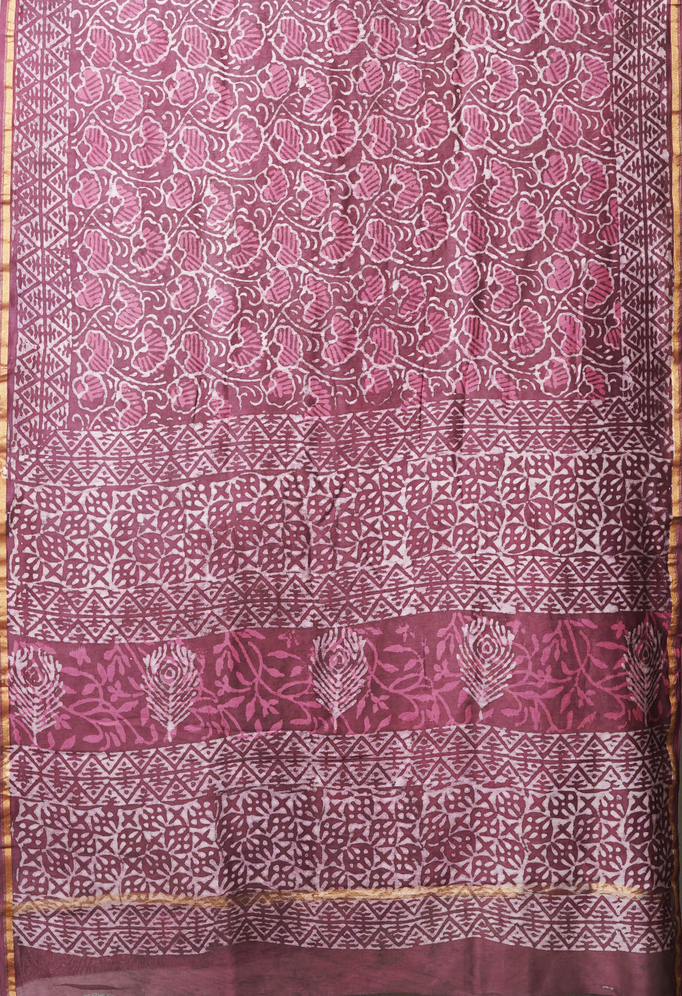 Brownish Pink Pure  Dabu Printed Chanderi Sico Saree