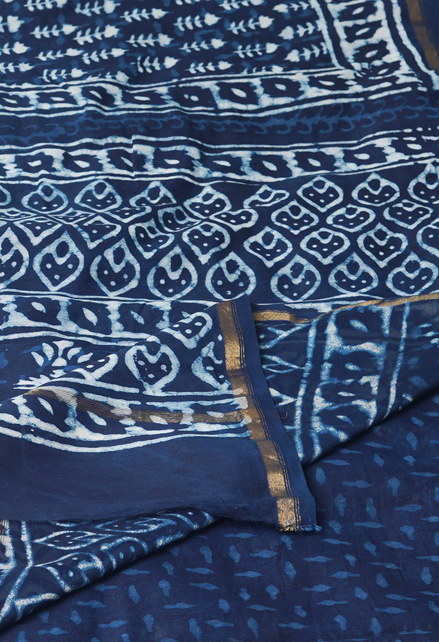 Indigo Blue Pure  Dabu Printed Chanderi Sico Saree