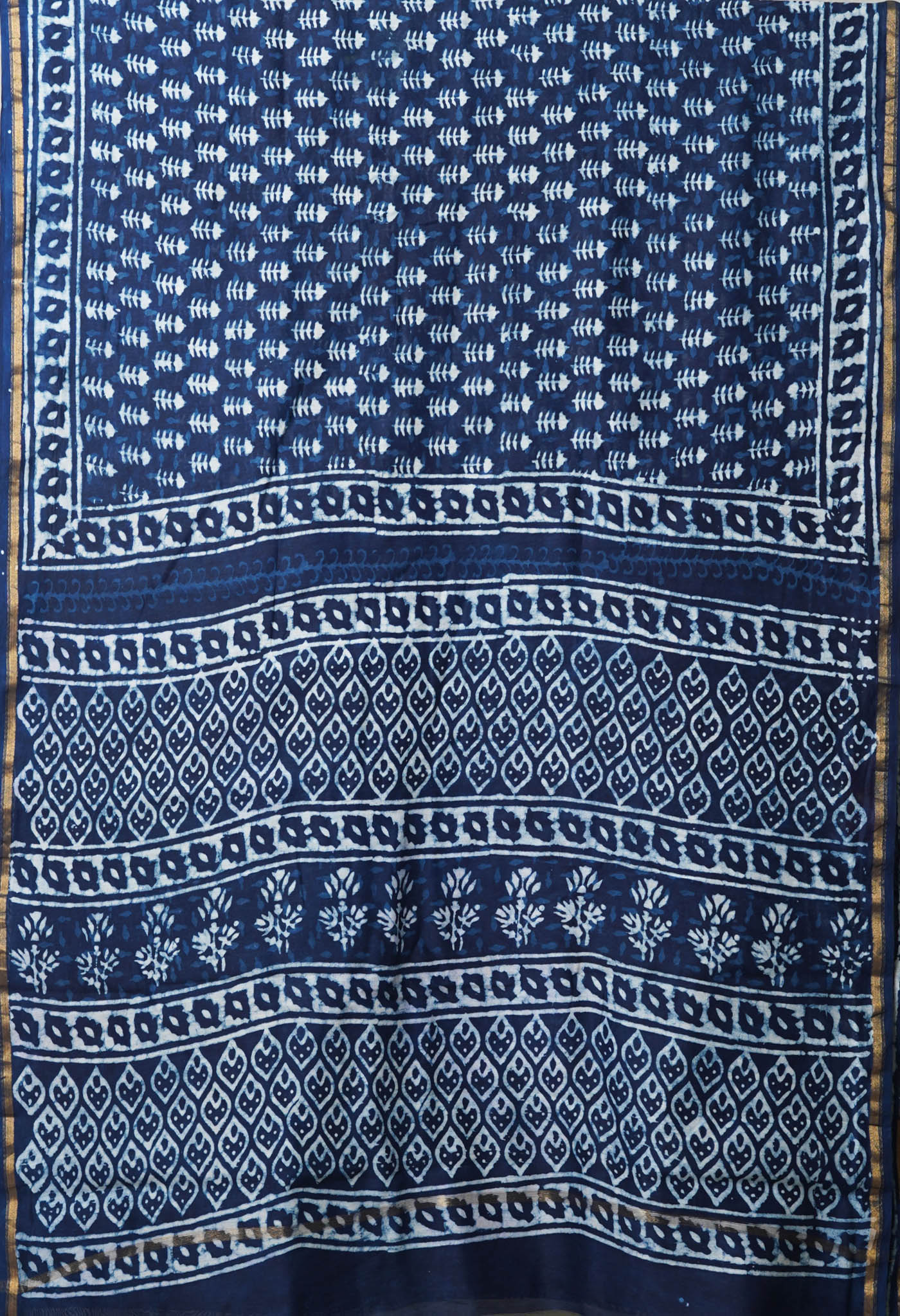 Indigo Blue Pure  Dabu Printed Chanderi Sico Saree-UNM77787
