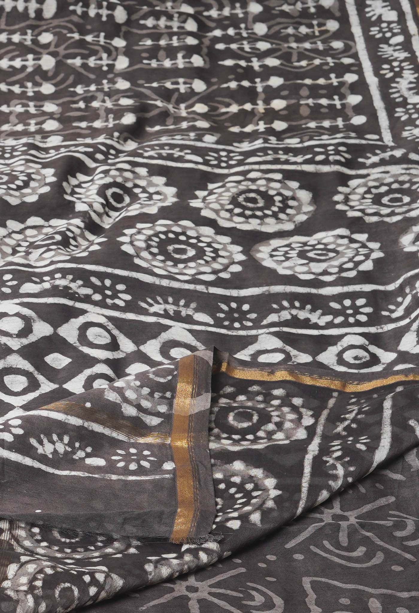 Grey Pure  Dabu Printed Chanderi Sico Saree