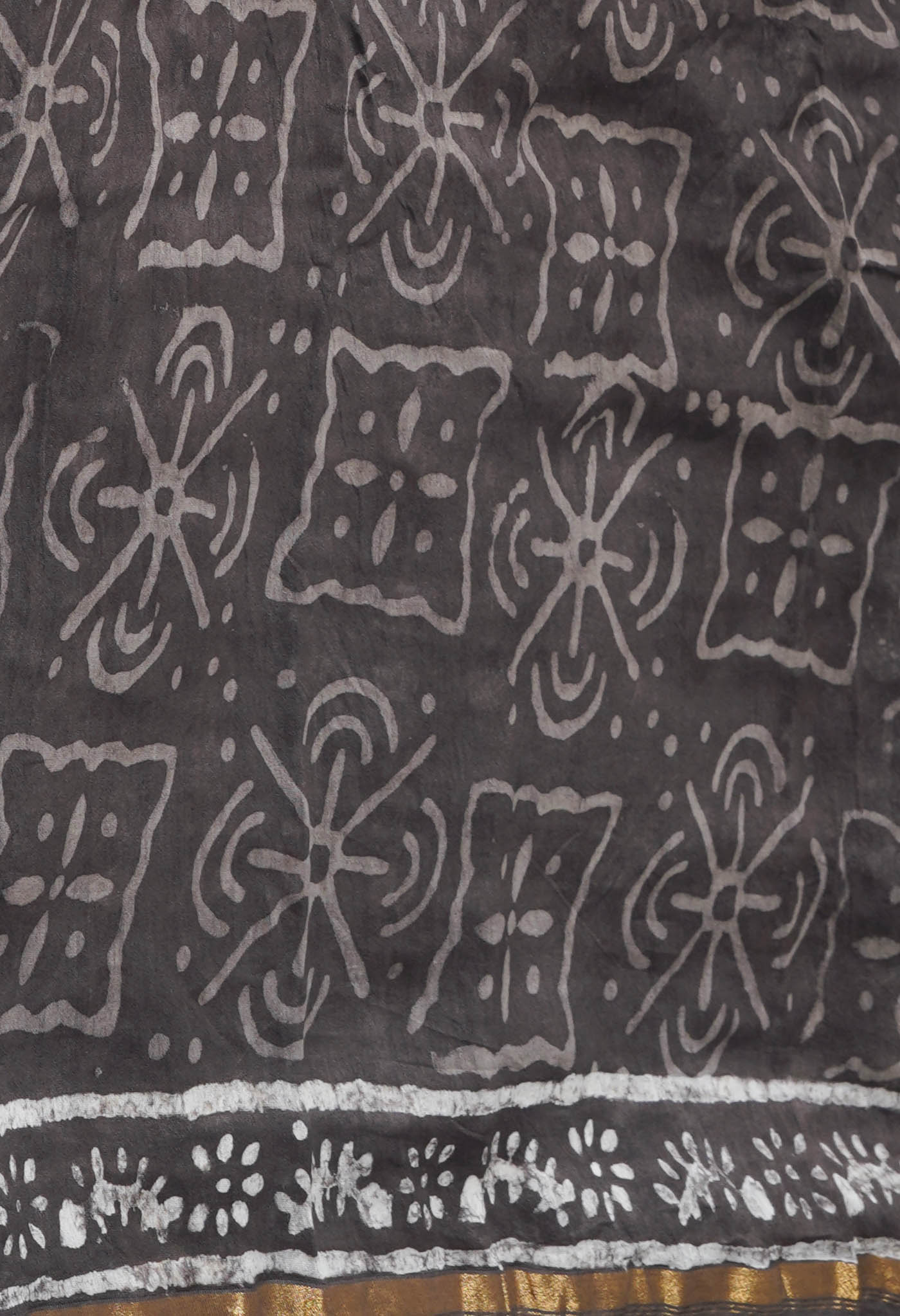 Grey Pure  Dabu Printed Chanderi Sico Saree-UNM77788