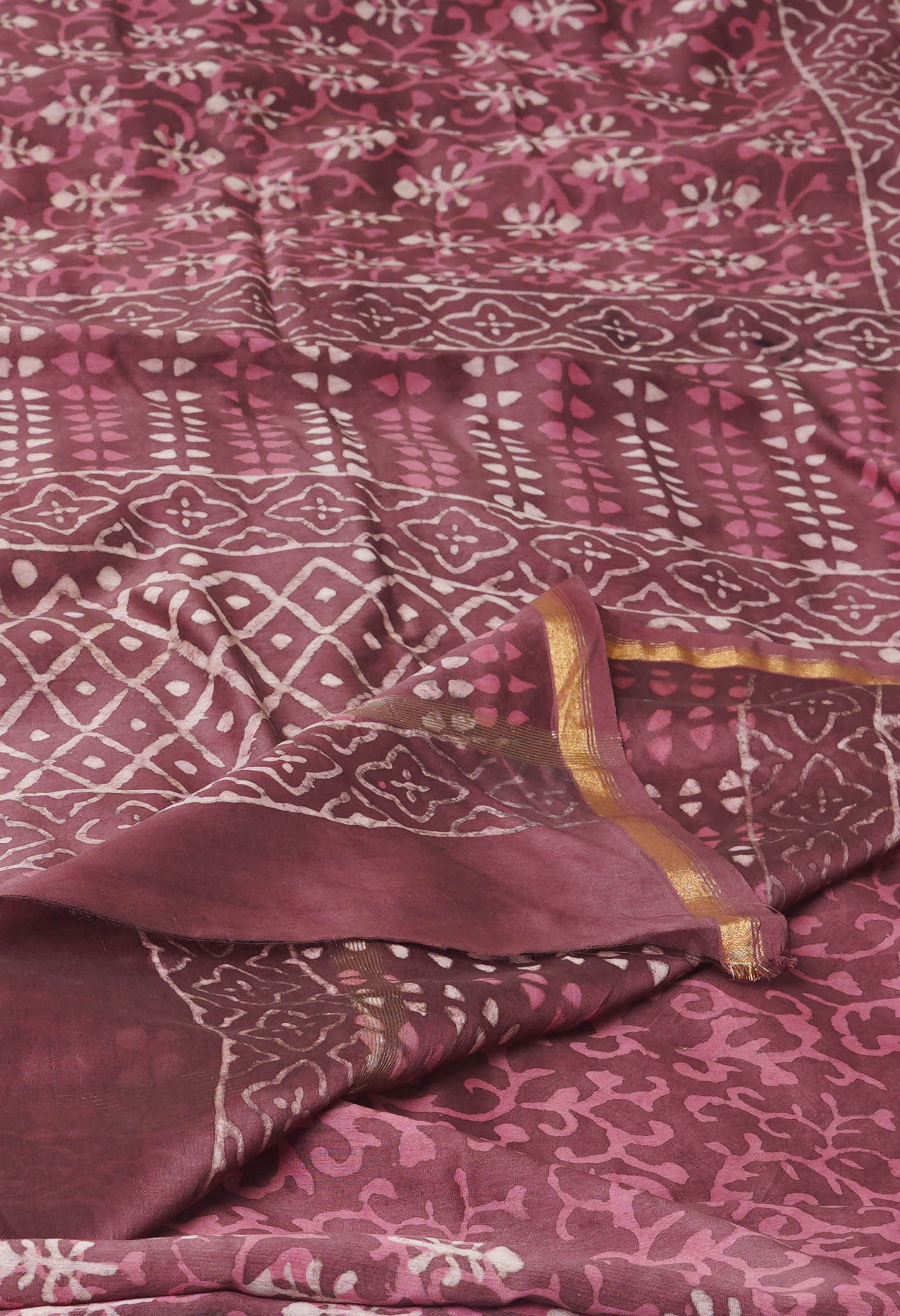 Brownish Pink Pure  Dabu Printed Chanderi Sico Saree-UNM77792