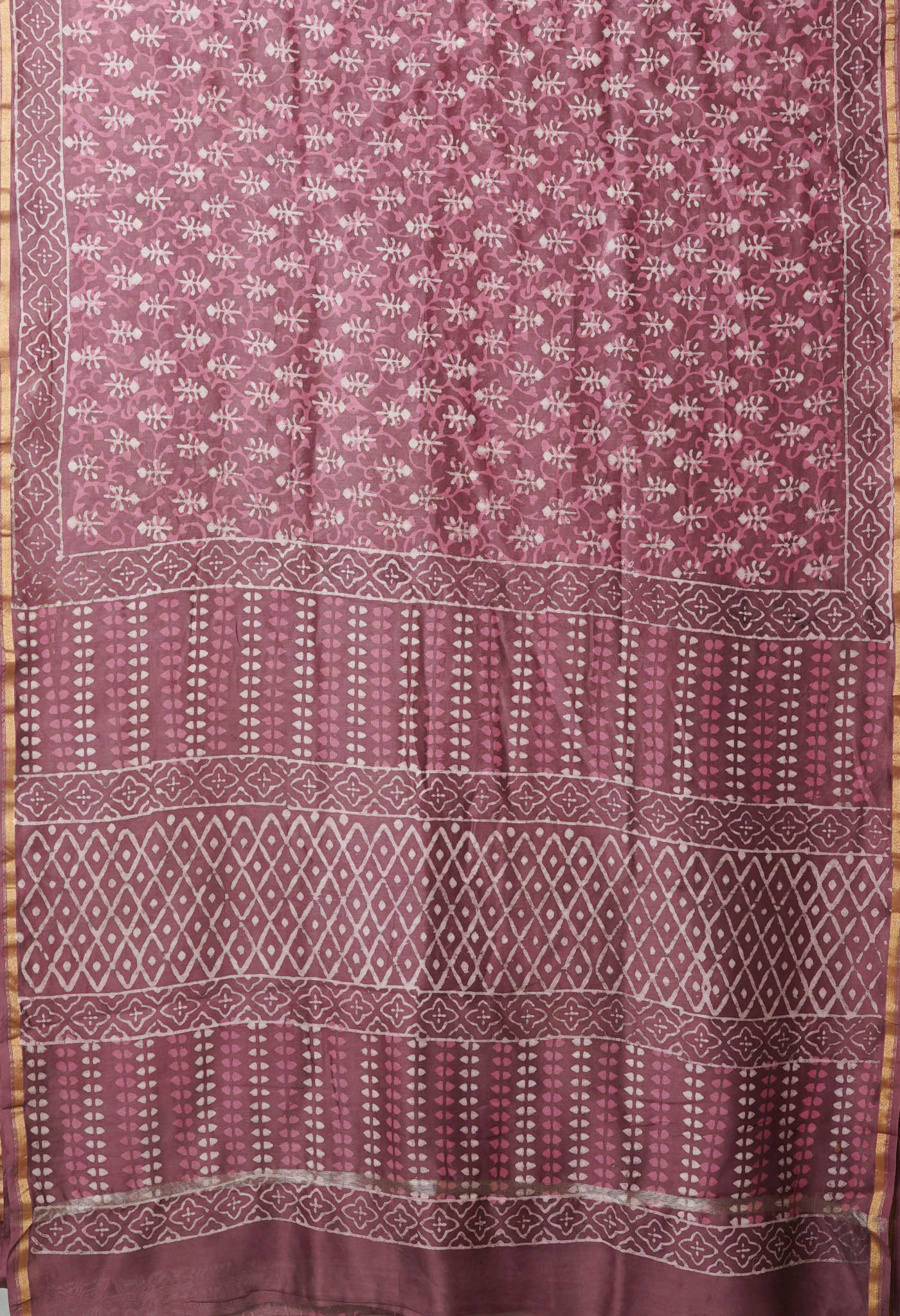 Brownish Pink Pure  Dabu Printed Chanderi Sico Saree-UNM77792