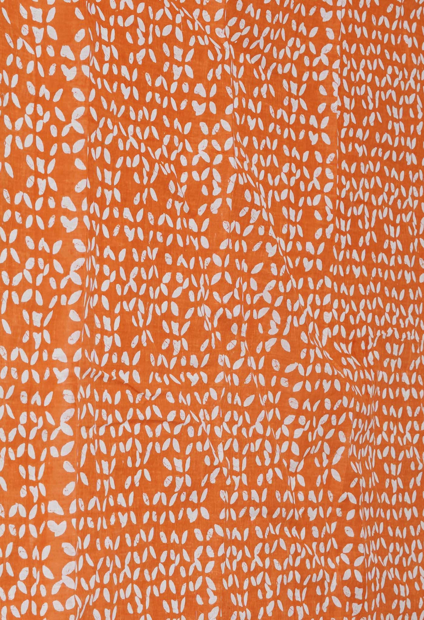 Orange Pure Block Printed Soft Cotton Saree