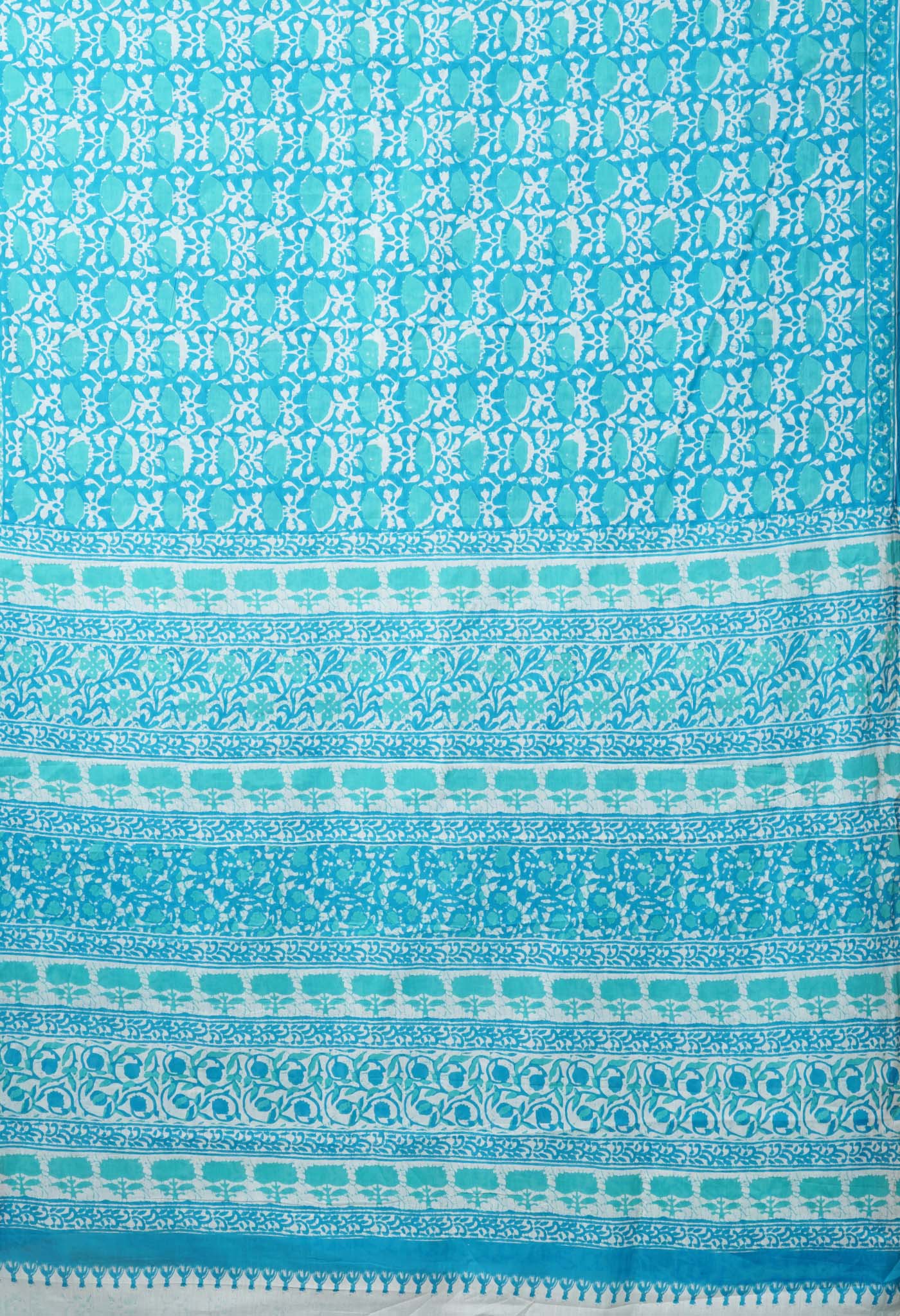 Blue Pure Block Printed Soft Cotton Saree