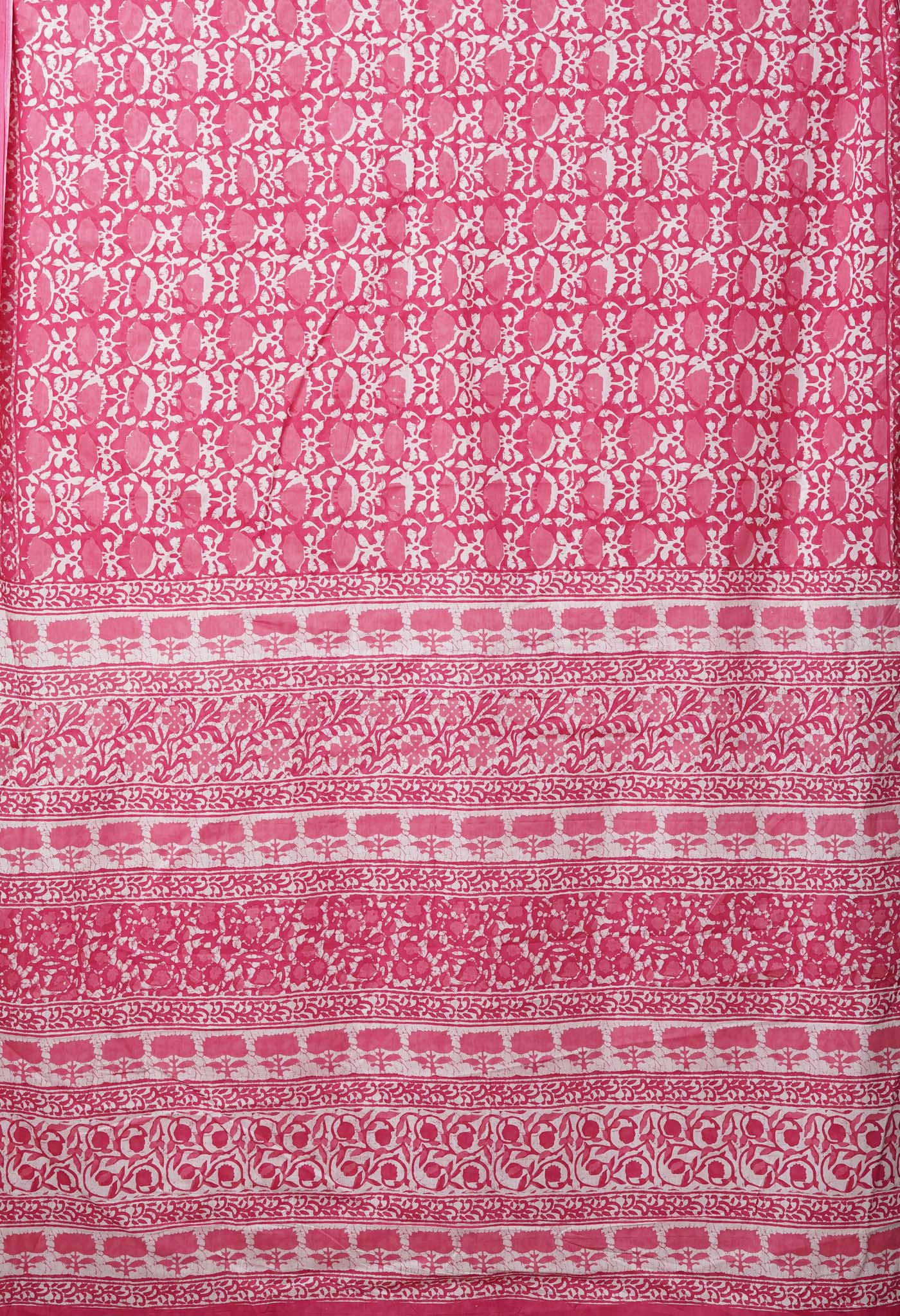 Pink Pure Block Printed Soft Cotton Saree