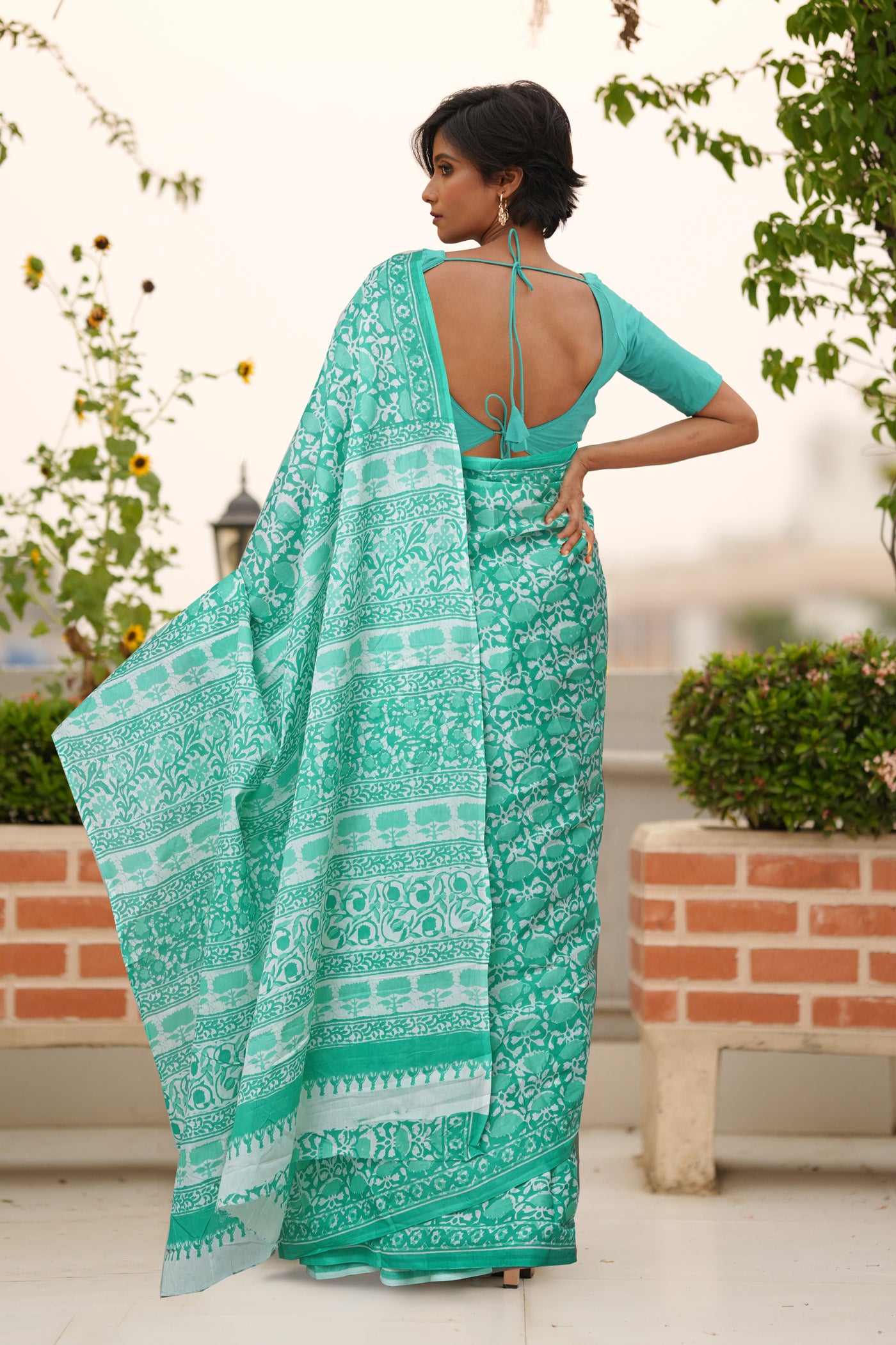 Green Pure Block Printed Soft Cotton Saree