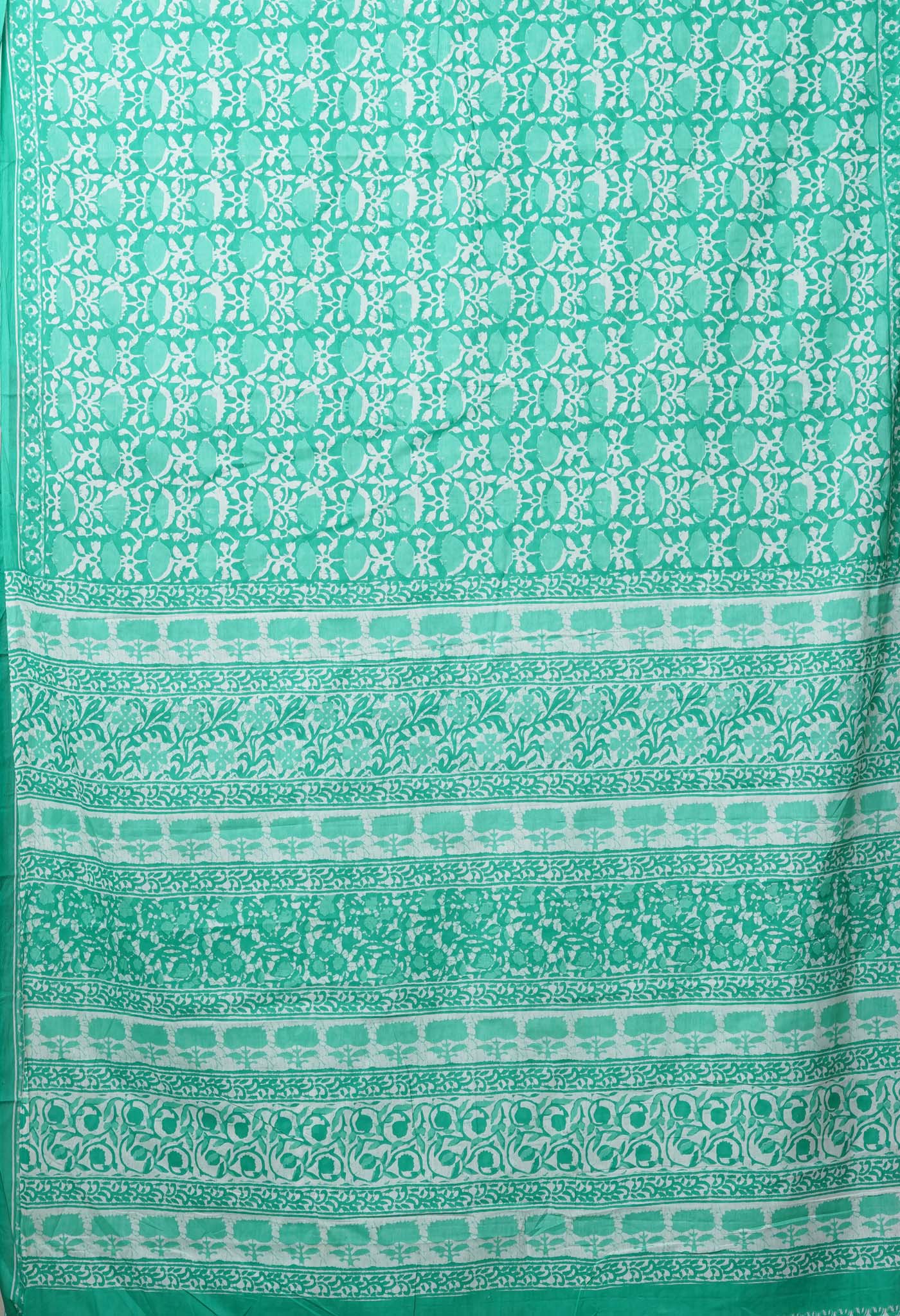 Green Pure Block Printed Soft Cotton Saree