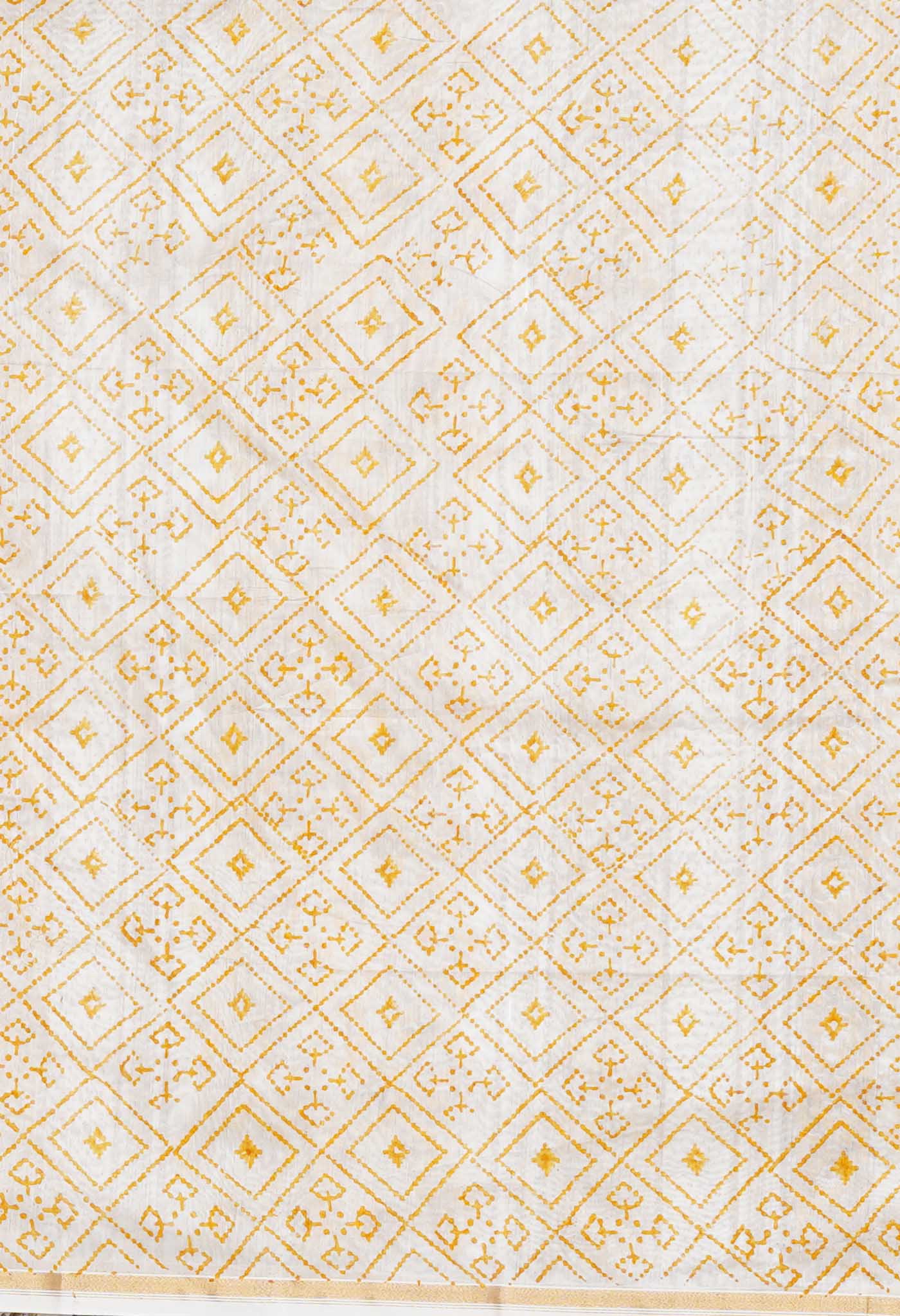 Cream Pure Hand Block Printed Chanderi Sico Saree-UNM77943