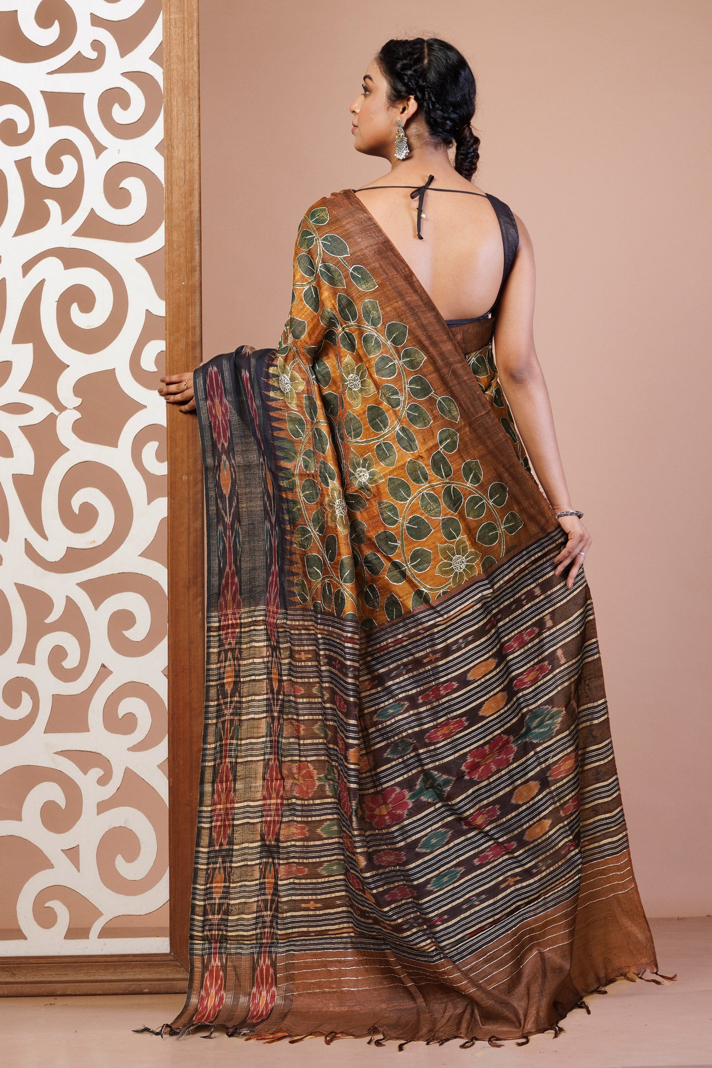 Yellow Pure Handloom Block Printed With Embroidery Work Vidarbha Tussar Silk Saree