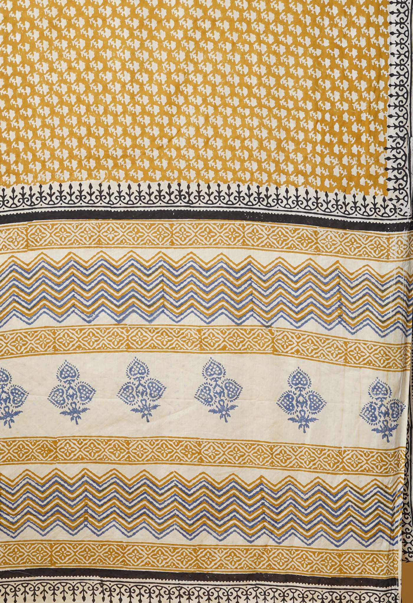 Yellow Pure Bagru Printed Soft Cotton Saree-UNM78126