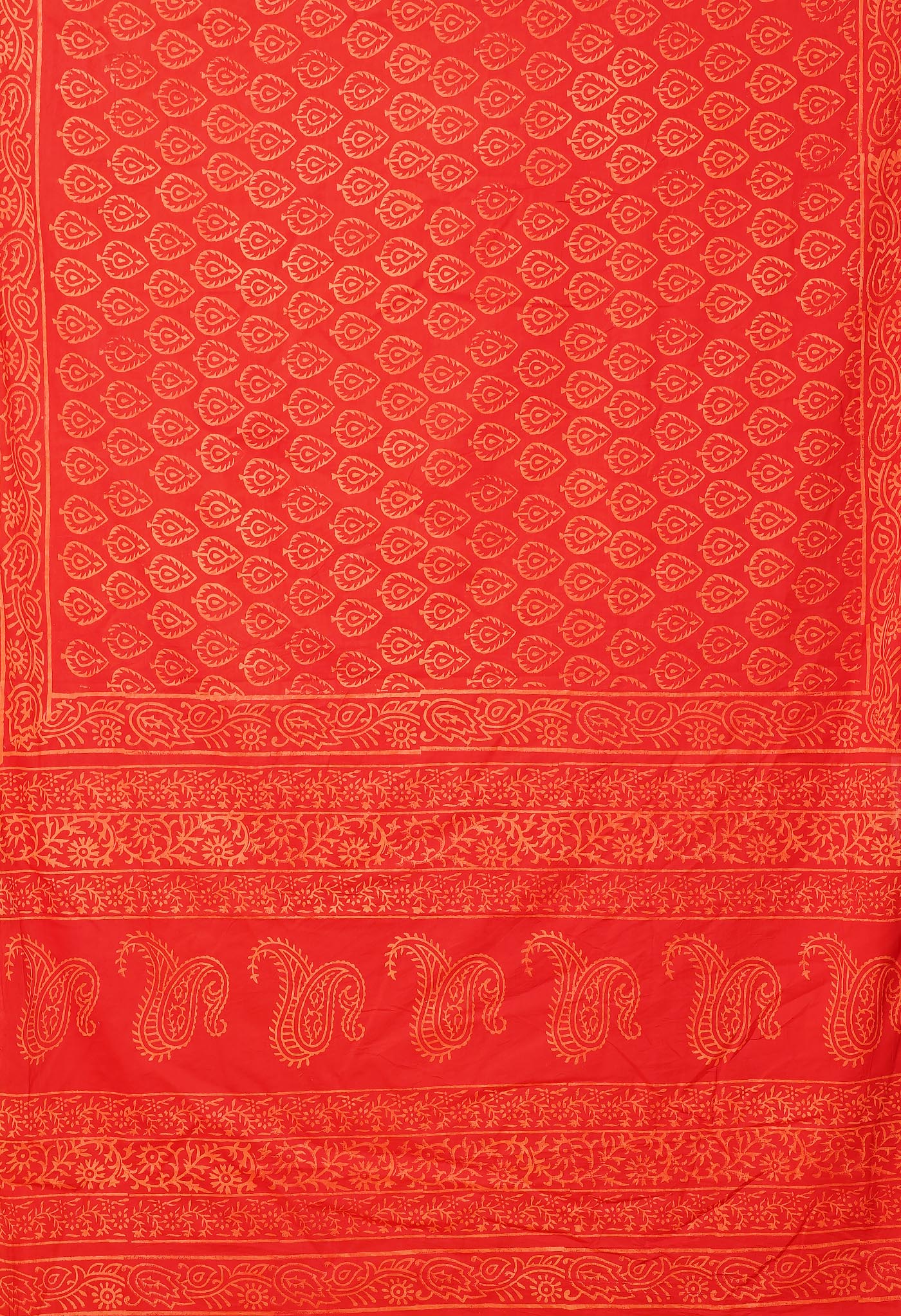 Red Pure Hand Block Printed Soft Cotton Saree-UNM78236