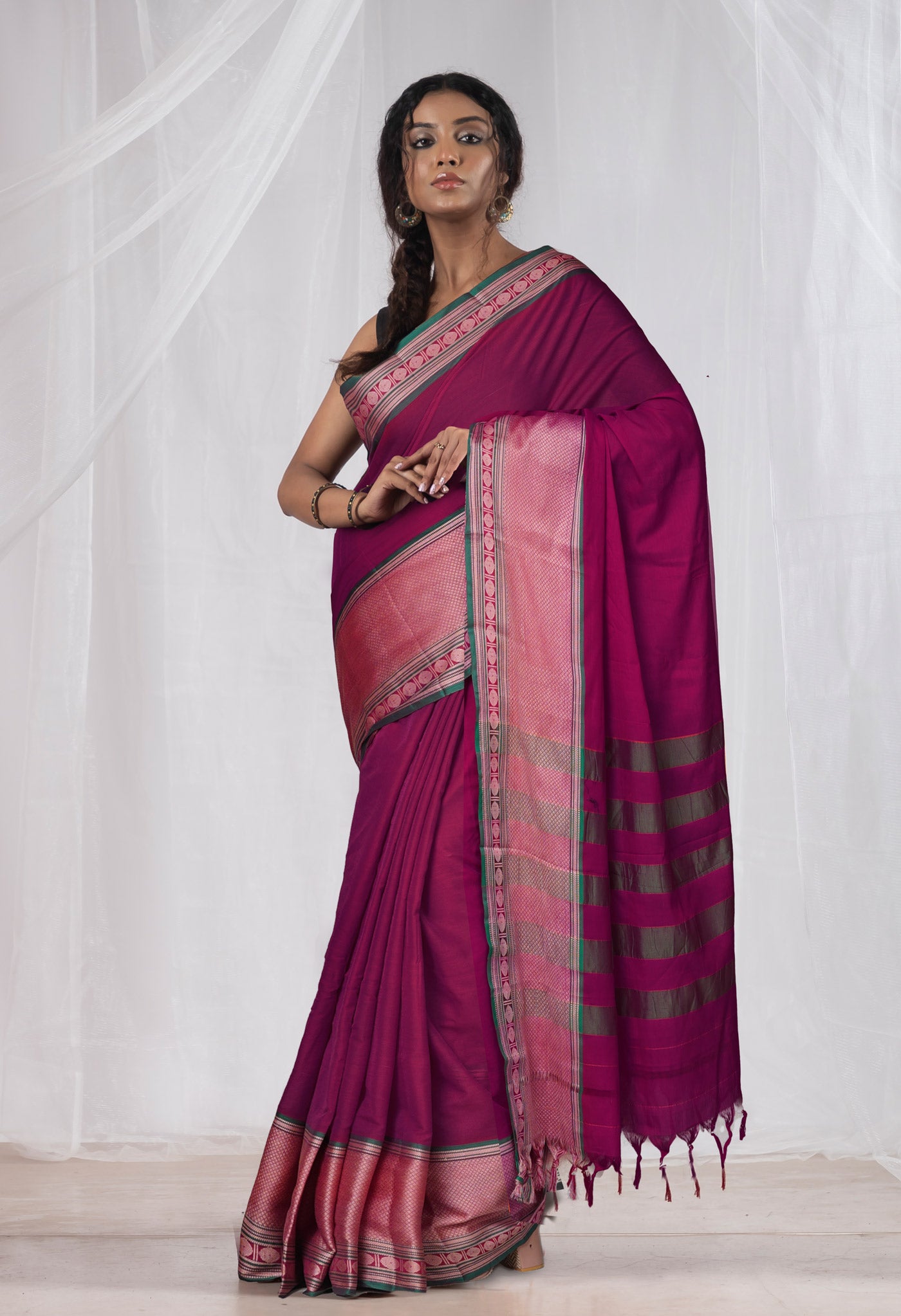 Purple Pure Handloom Narayani Cotton Saree-UNM78261