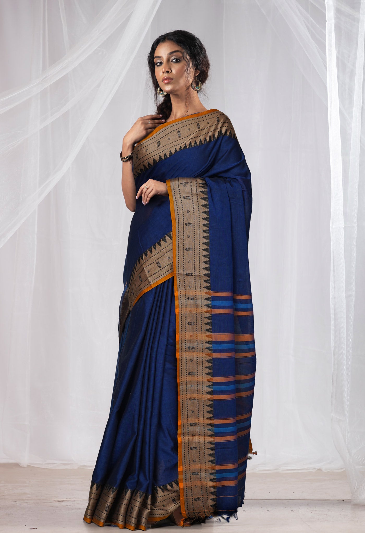 Blue Pure Handloom Narayani Cotton Saree-UNM78269