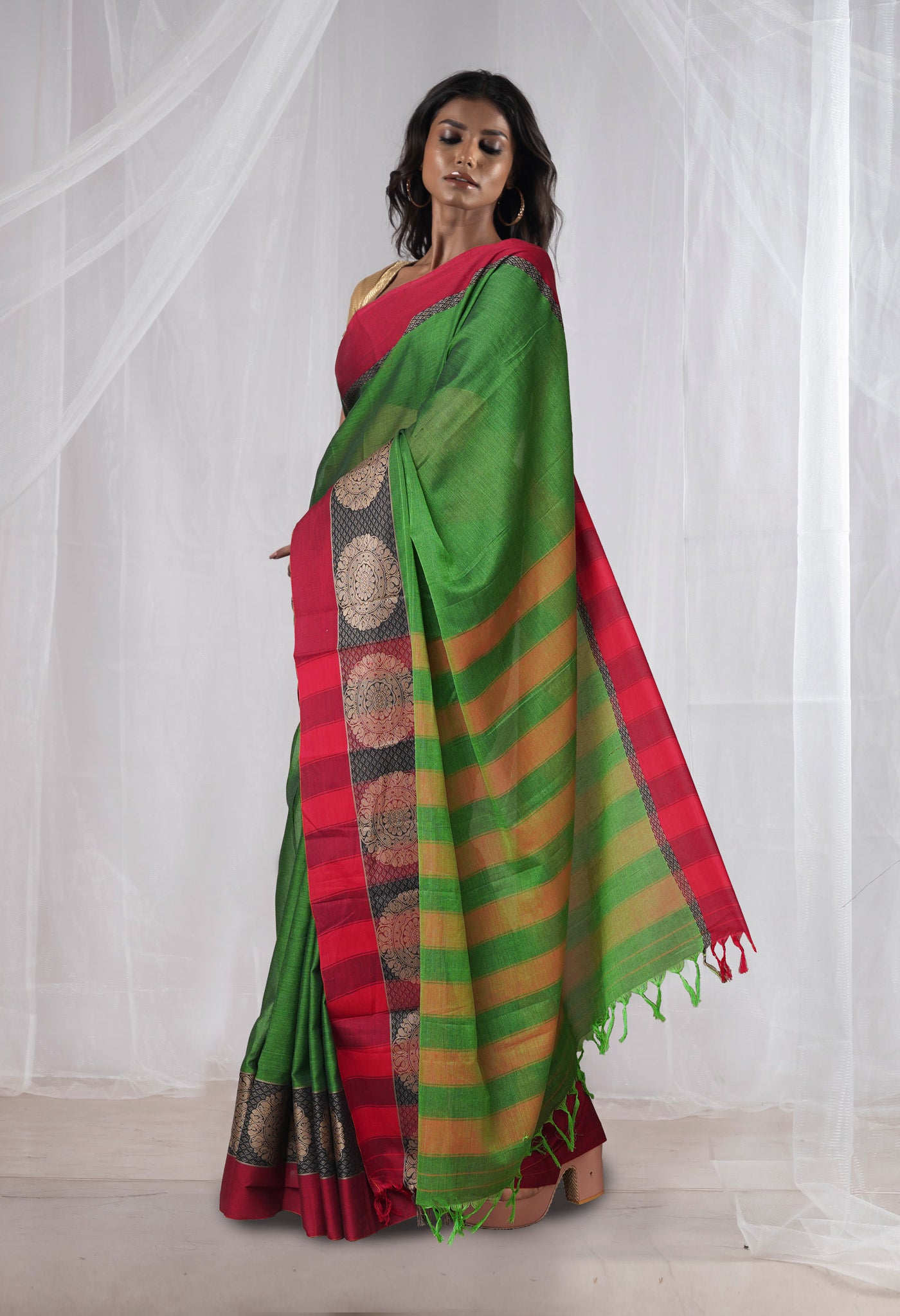 Green Pure Handloom Narayani Cotton Saree-UNM78279