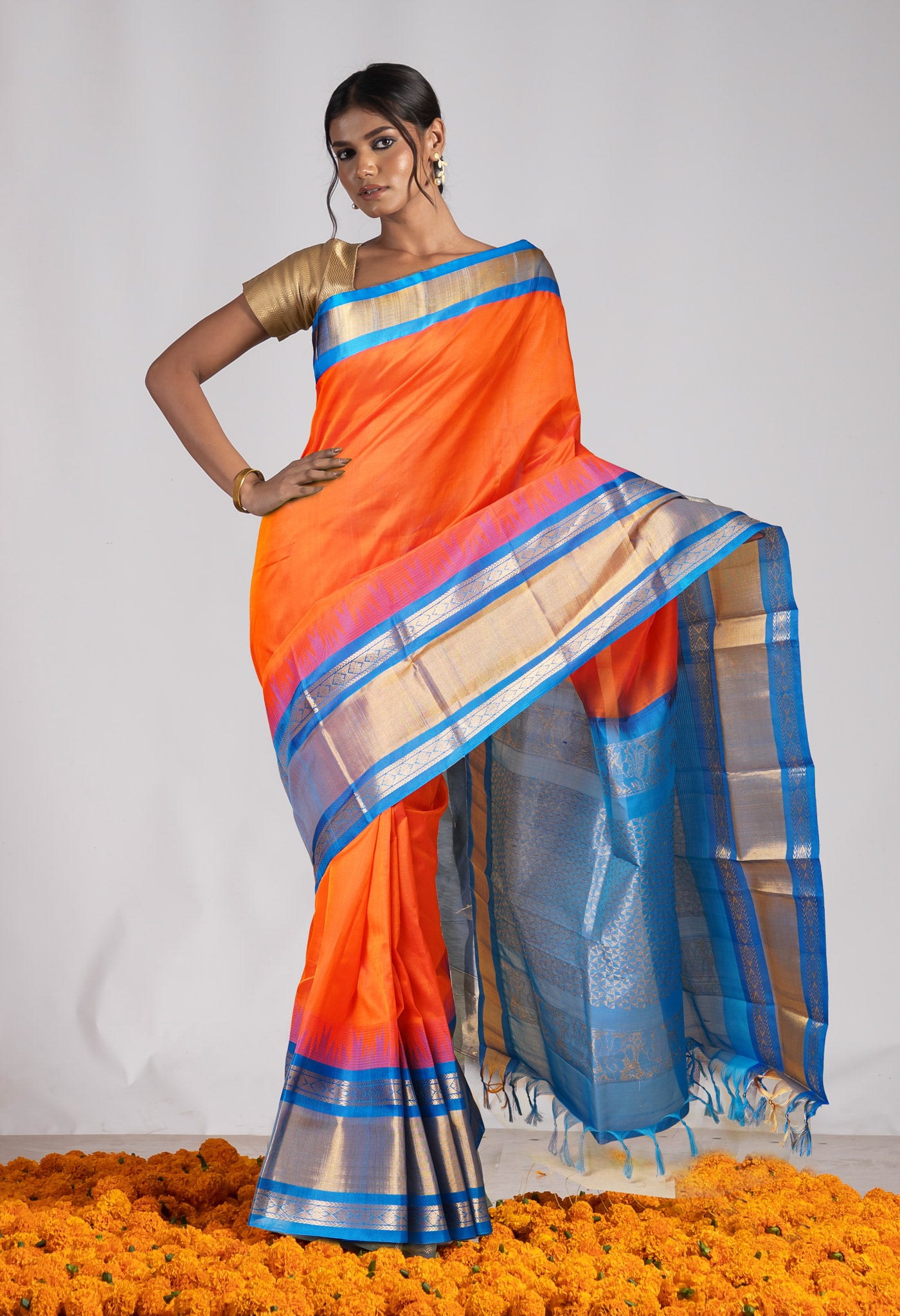 Orange Pure Handloom Assam Silk Saree