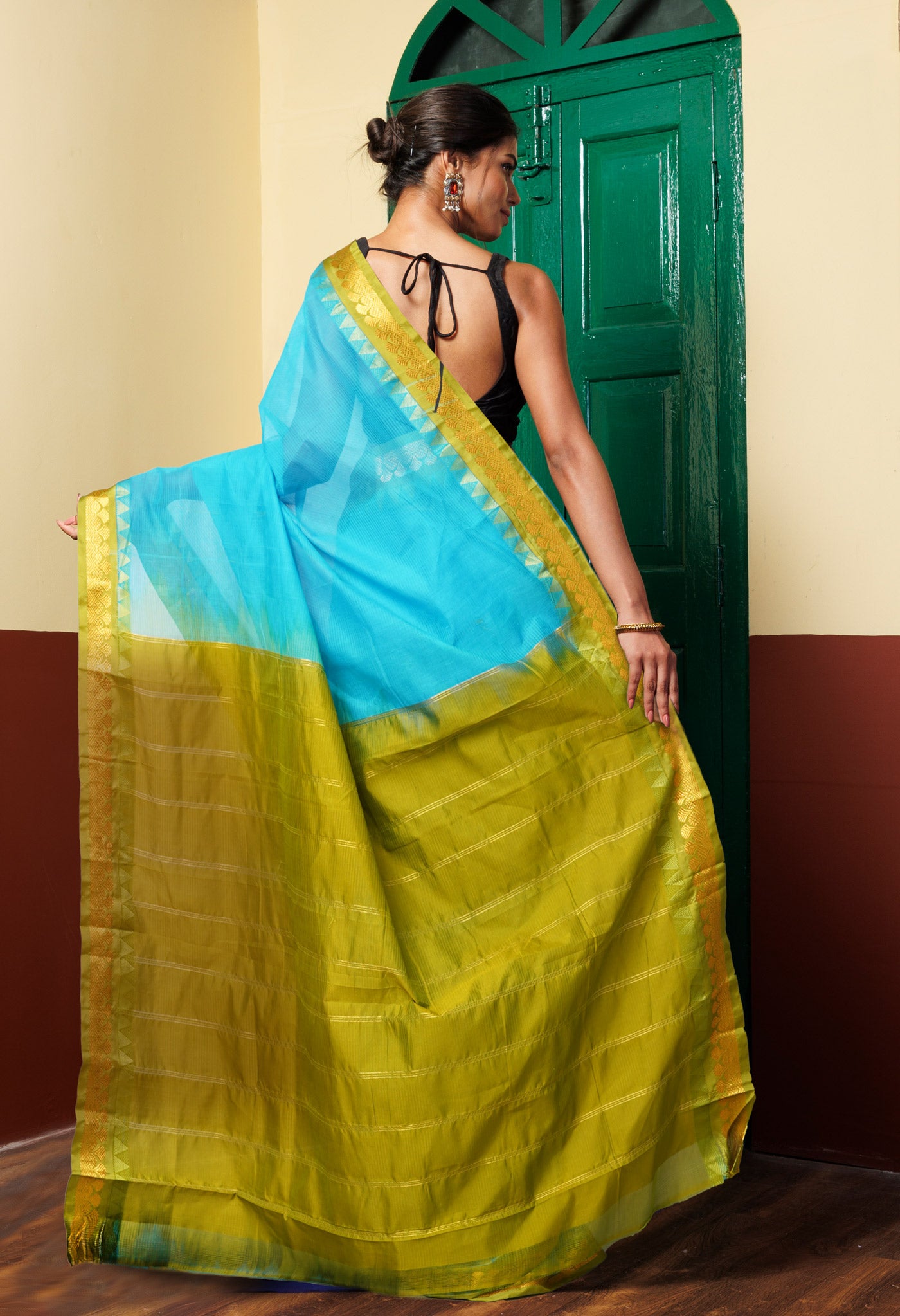 Blue Pure Handloom Gadwal Cotton Saree
