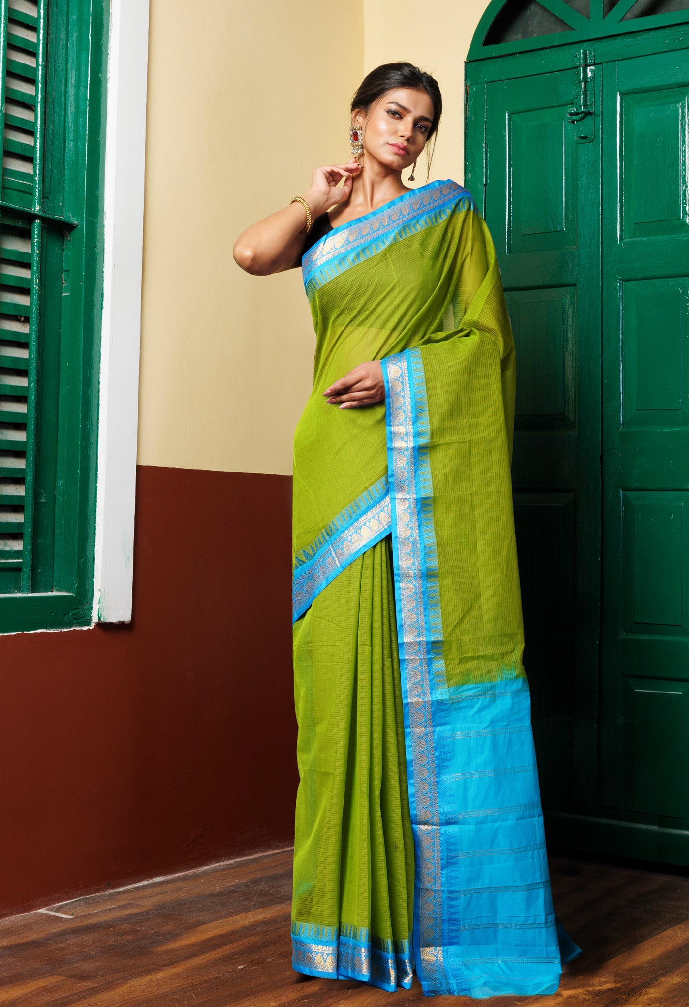 Green Pure Handloom Gadwal Cotton Saree