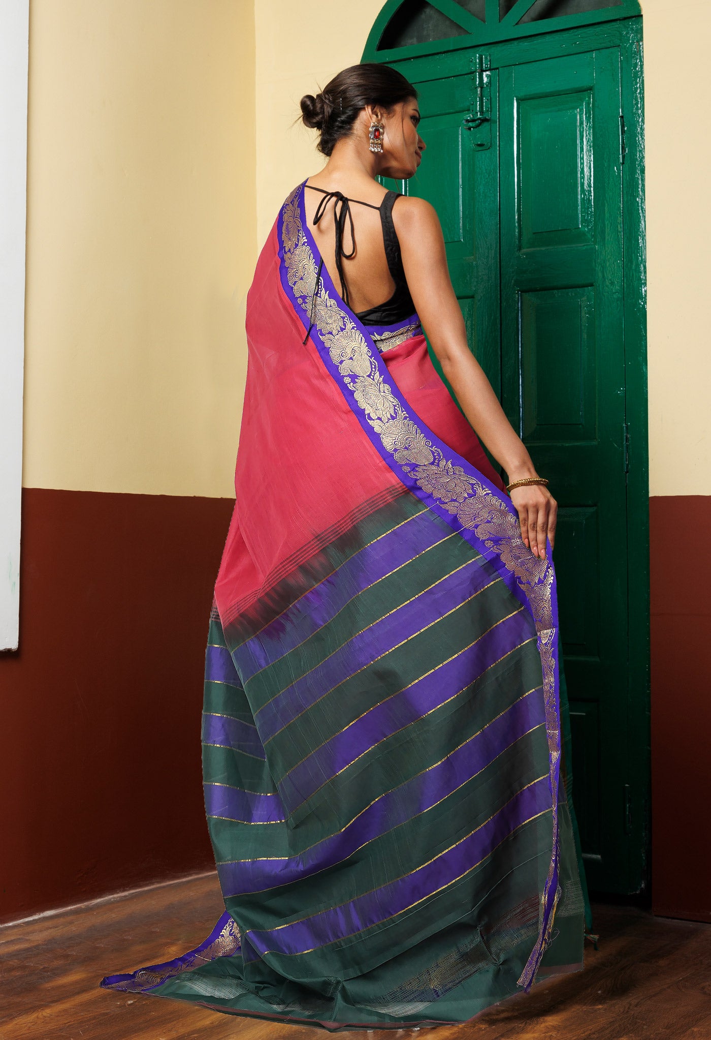 Burgundy Pure Handloom Gadwal Cotton Saree