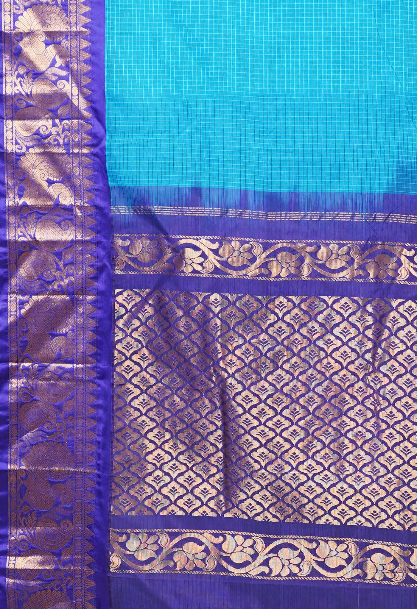 Blue Pure Handloom Gadwal Cotton Saree