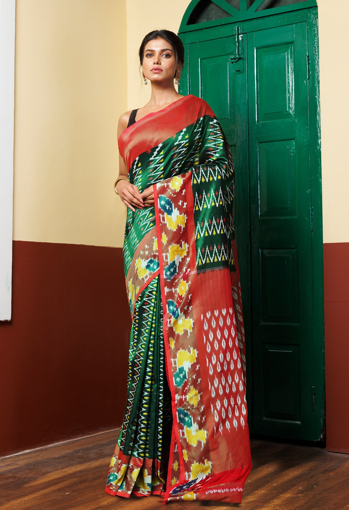 Green Pure Pochampally Mercerized Cotton Silk Saree