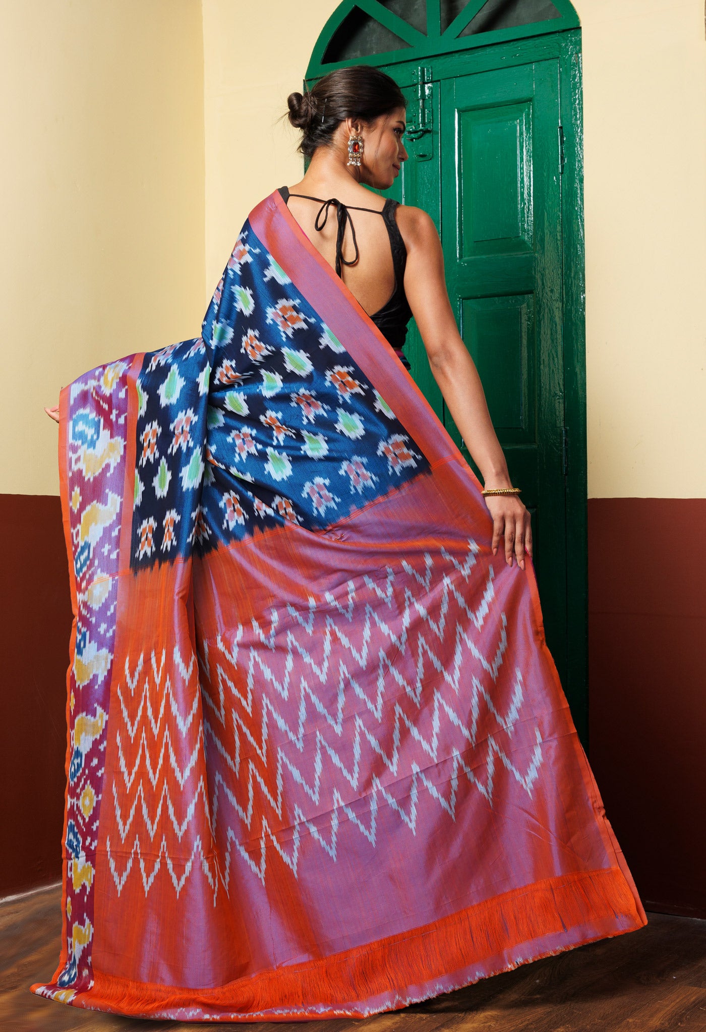 Peacock Green Pure Pochampally Mercerized Cotton Silk Saree
