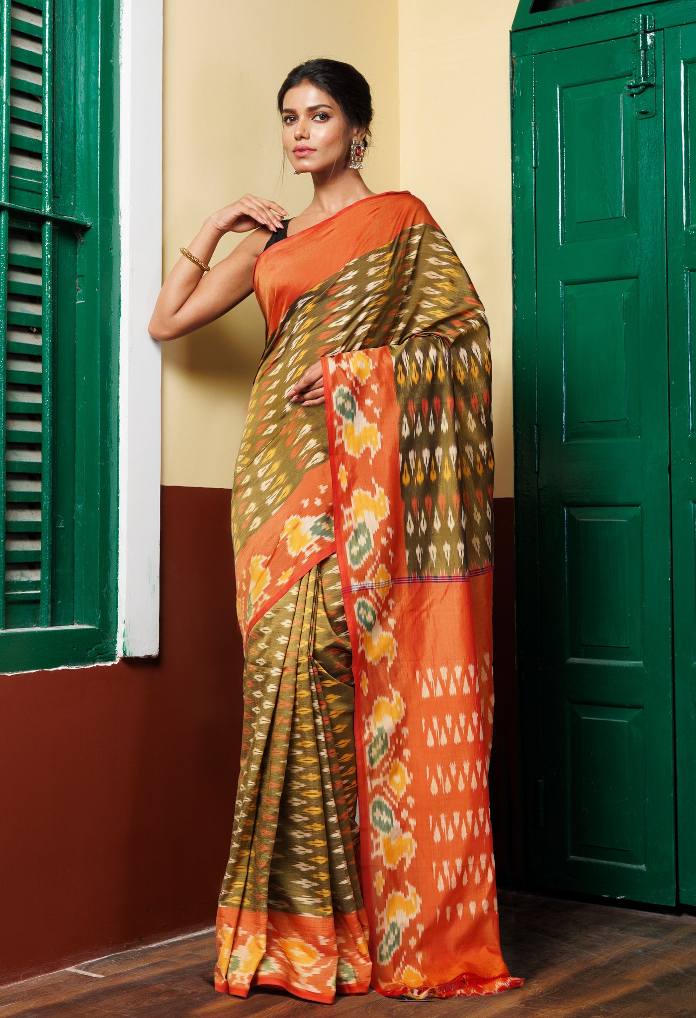 Green Pure Pochampally Mercerized Cotton Silk Saree-UNM78812