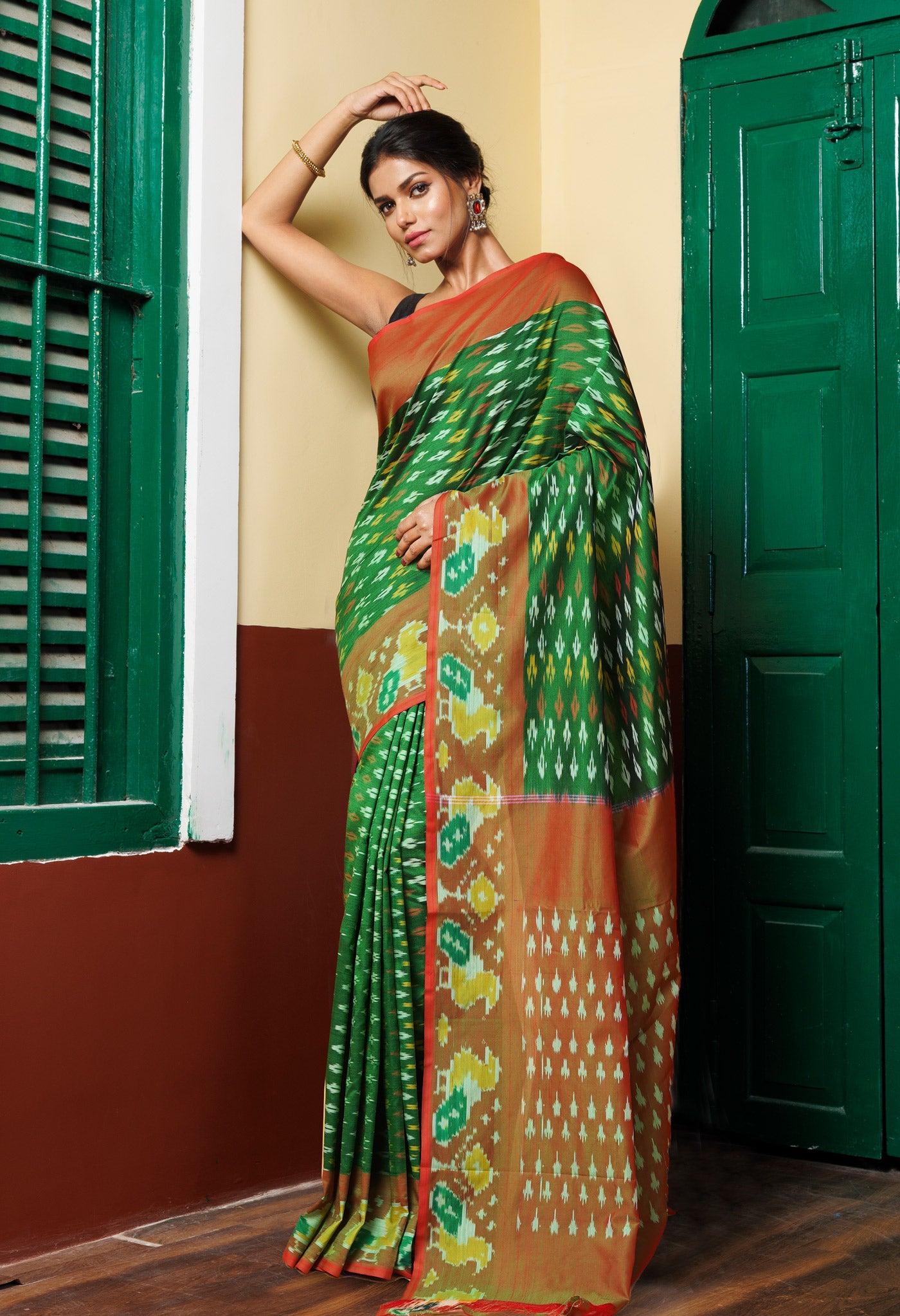 Green Pure Pochampally Mercerized Cotton Silk Saree