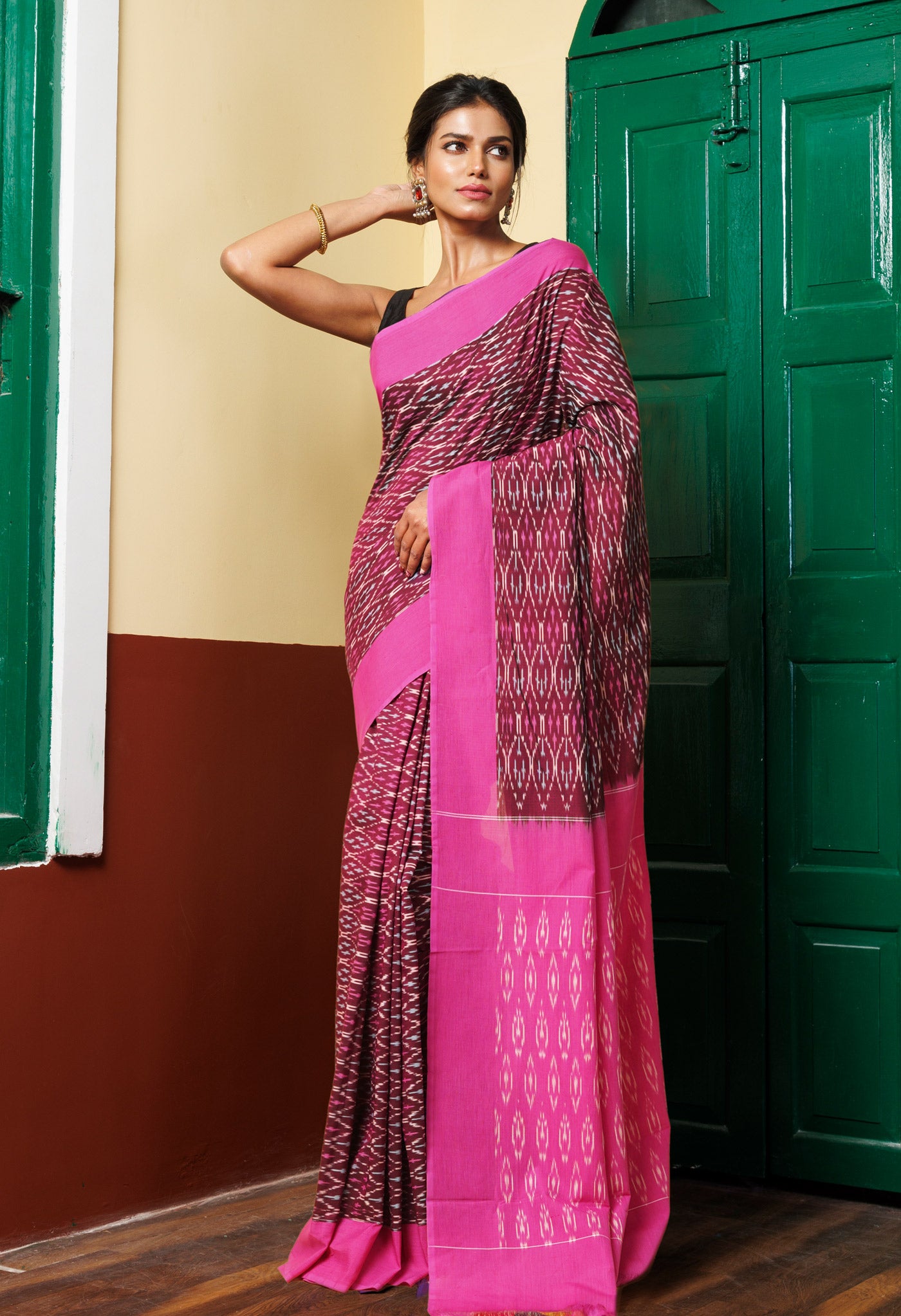 Purple Pure Pochampally Mercerized Cotton Silk Saree