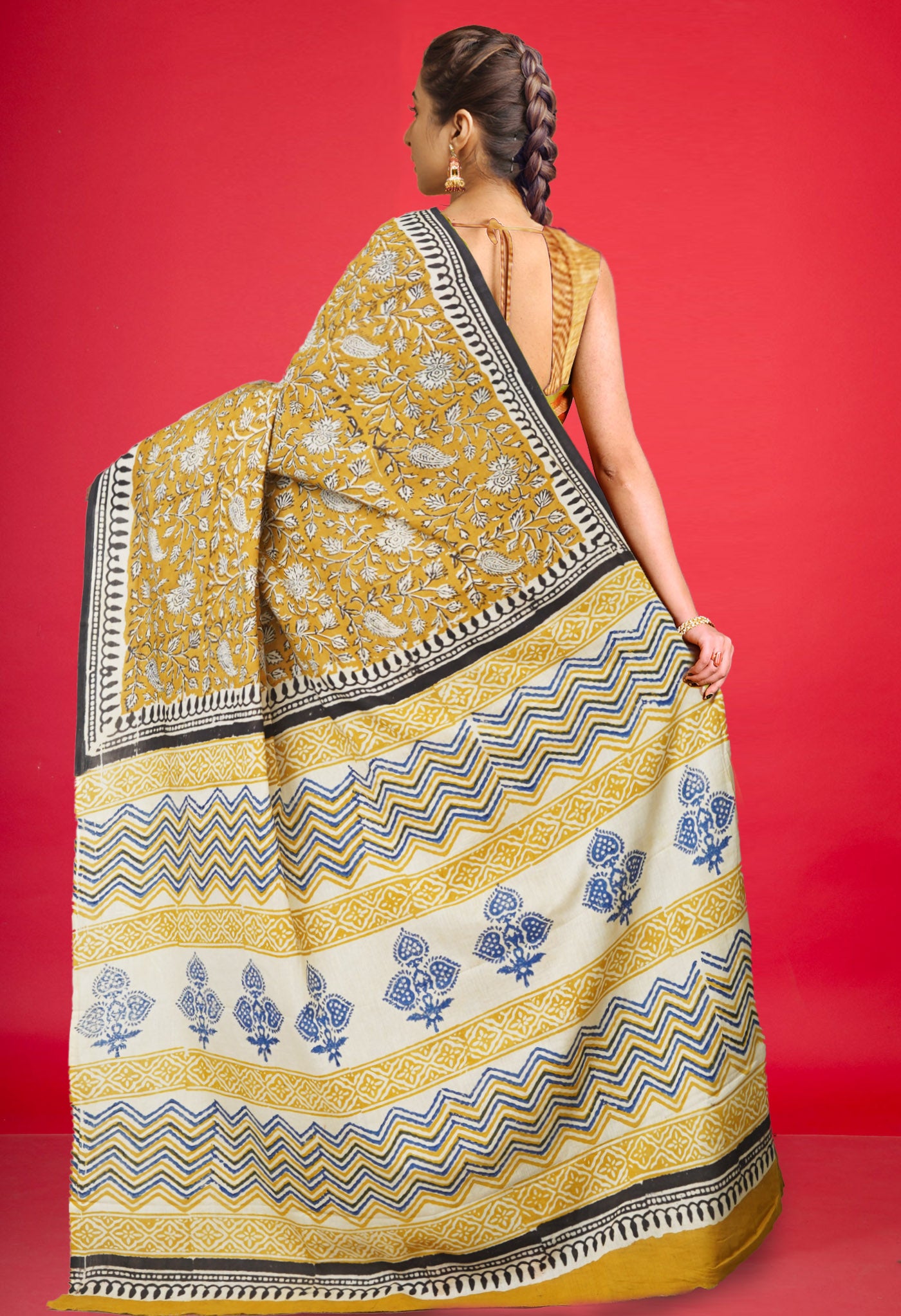 Mehind Green Pure Bagru Printed Soft Cotton Saree-UNM79002