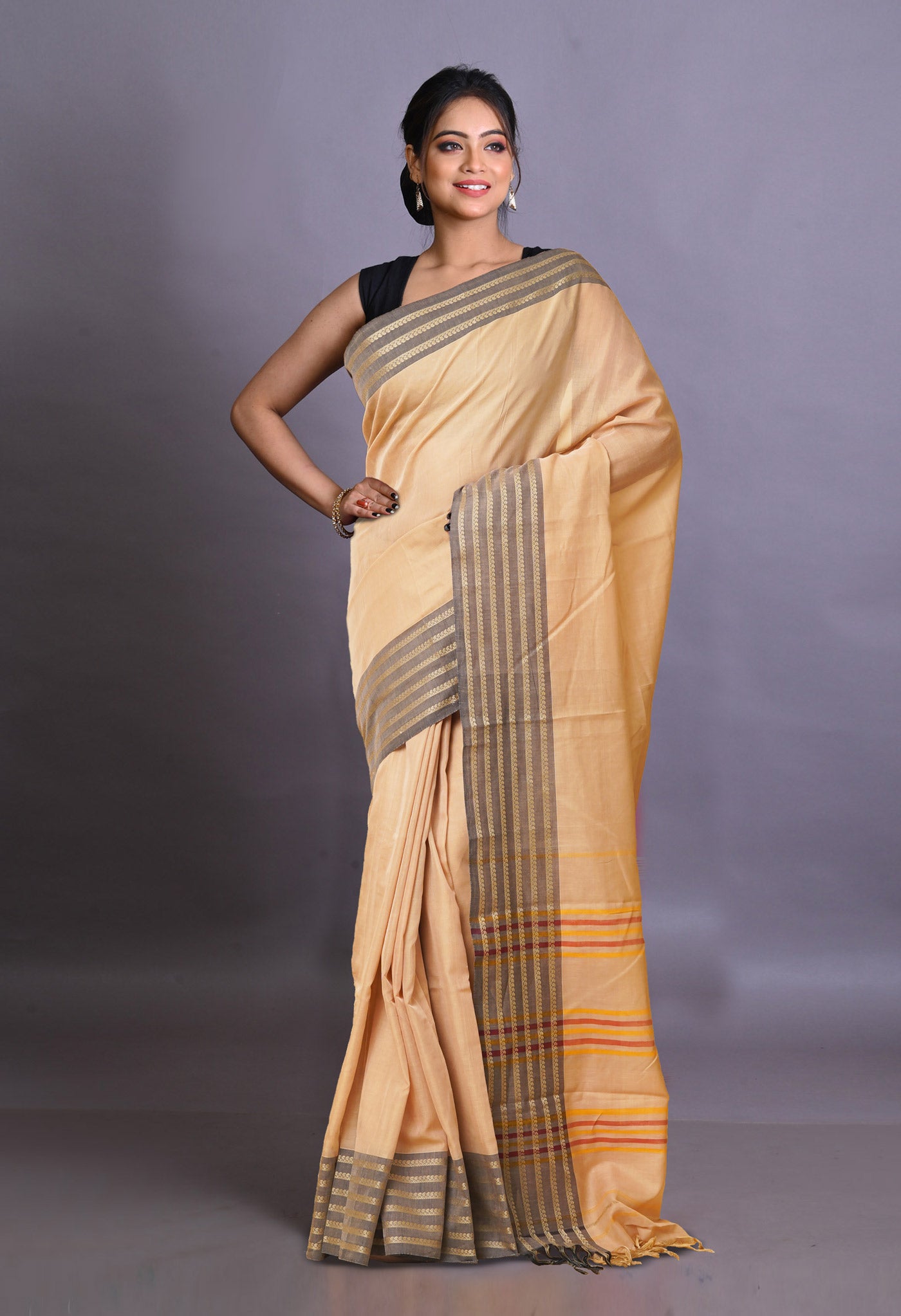 Cream Pure Handloom Narayani Cotton Saree