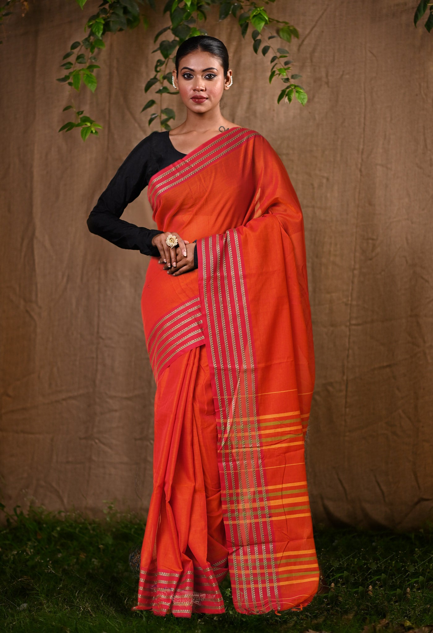 Orange Pure Handloom Narayani Cotton Saree-UNM79048