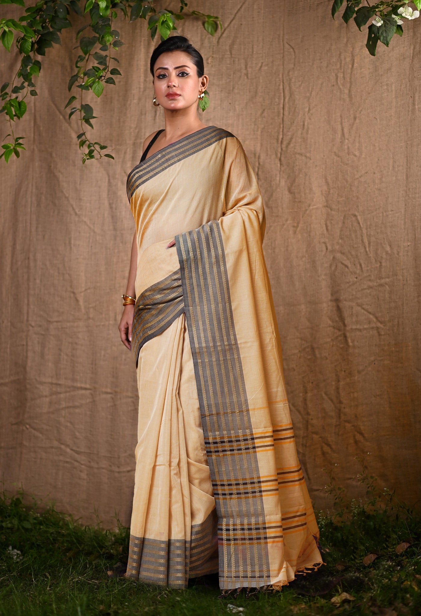 Cream Pure Handloom Narayani Cotton Saree-UNM79051