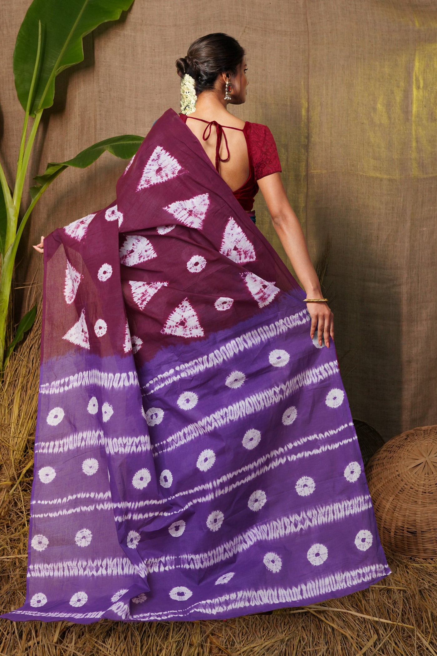 Purple-Violet Pure Tie And Dye Shibori Printed Soft Cotton Saree-UNM79082