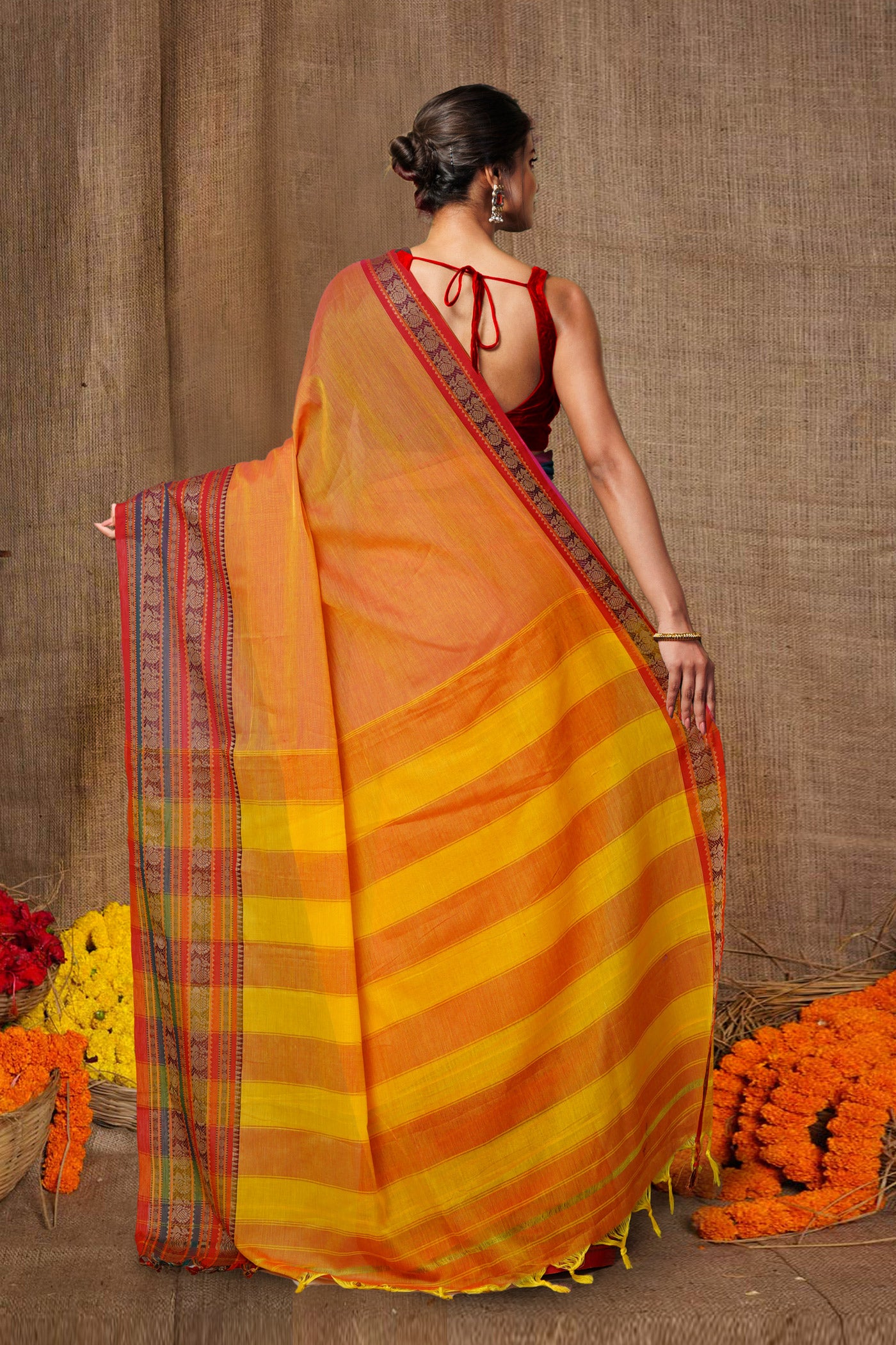 Orange Pure Handloom Narayani Cotton Saree-UNM79499