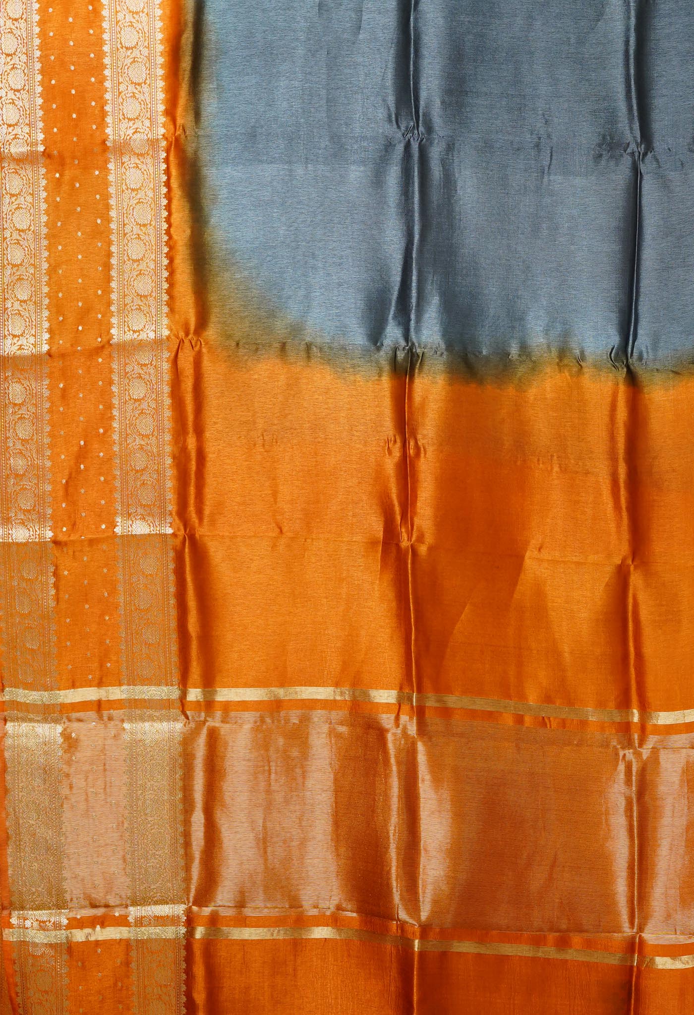 Grey-Brown Pure Dyed Banarasi Organza Saree-UNM80261