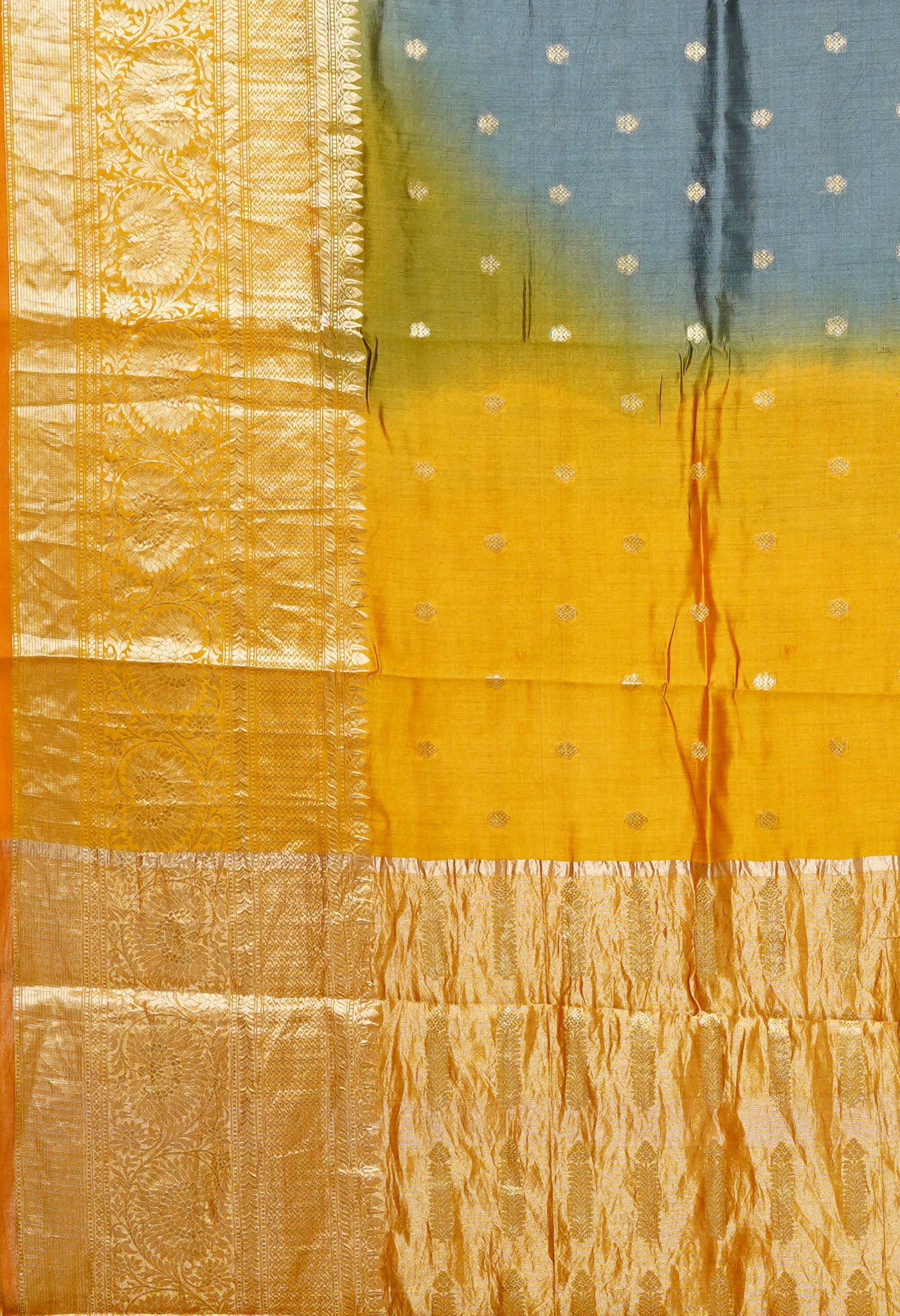 Grey-Yellow Pure Dyed Banarasi Chiniya Silk Saree-UNM80266