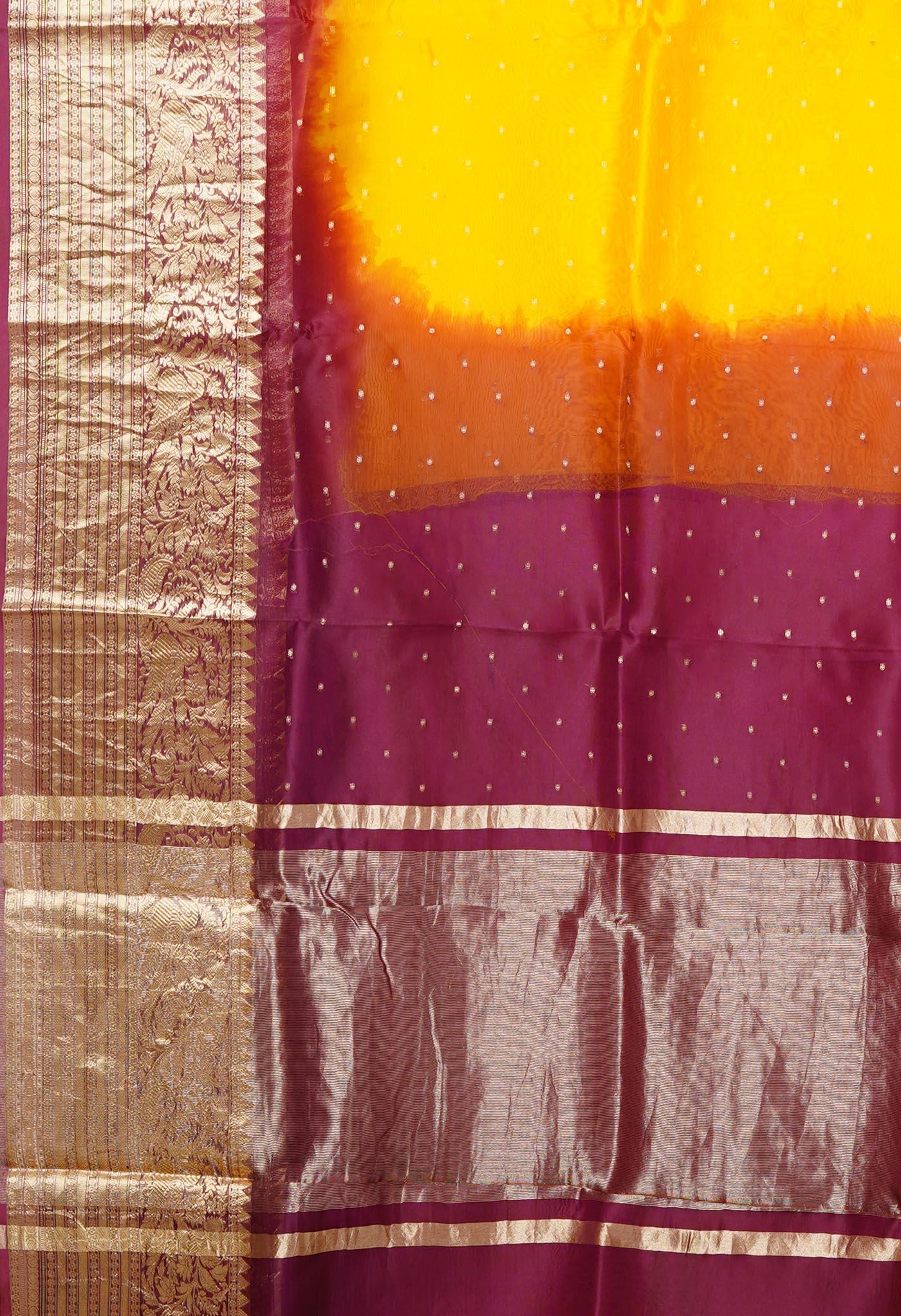 Yellow-Purple Pure Dyed Banarasi Organza Saree-UNM80272