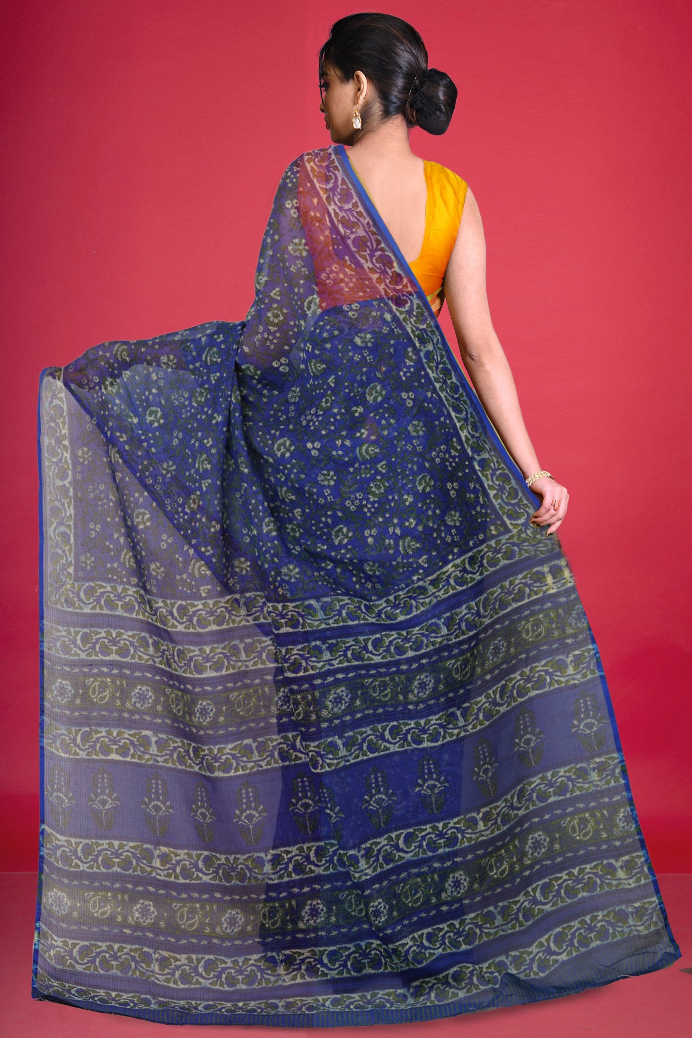 Blue Pure Hand Block Printed Kota Saree-UNM80351