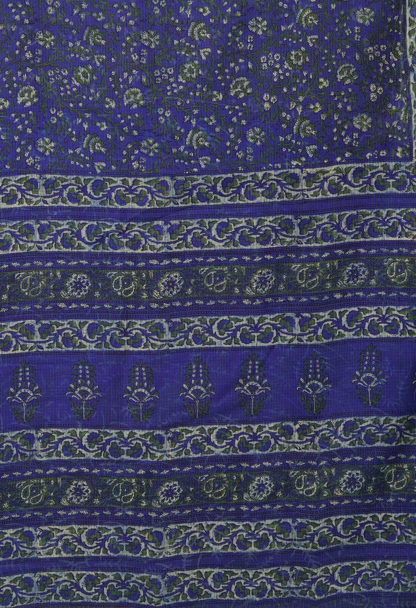 Blue Pure Hand Block Printed Kota Saree-UNM80351