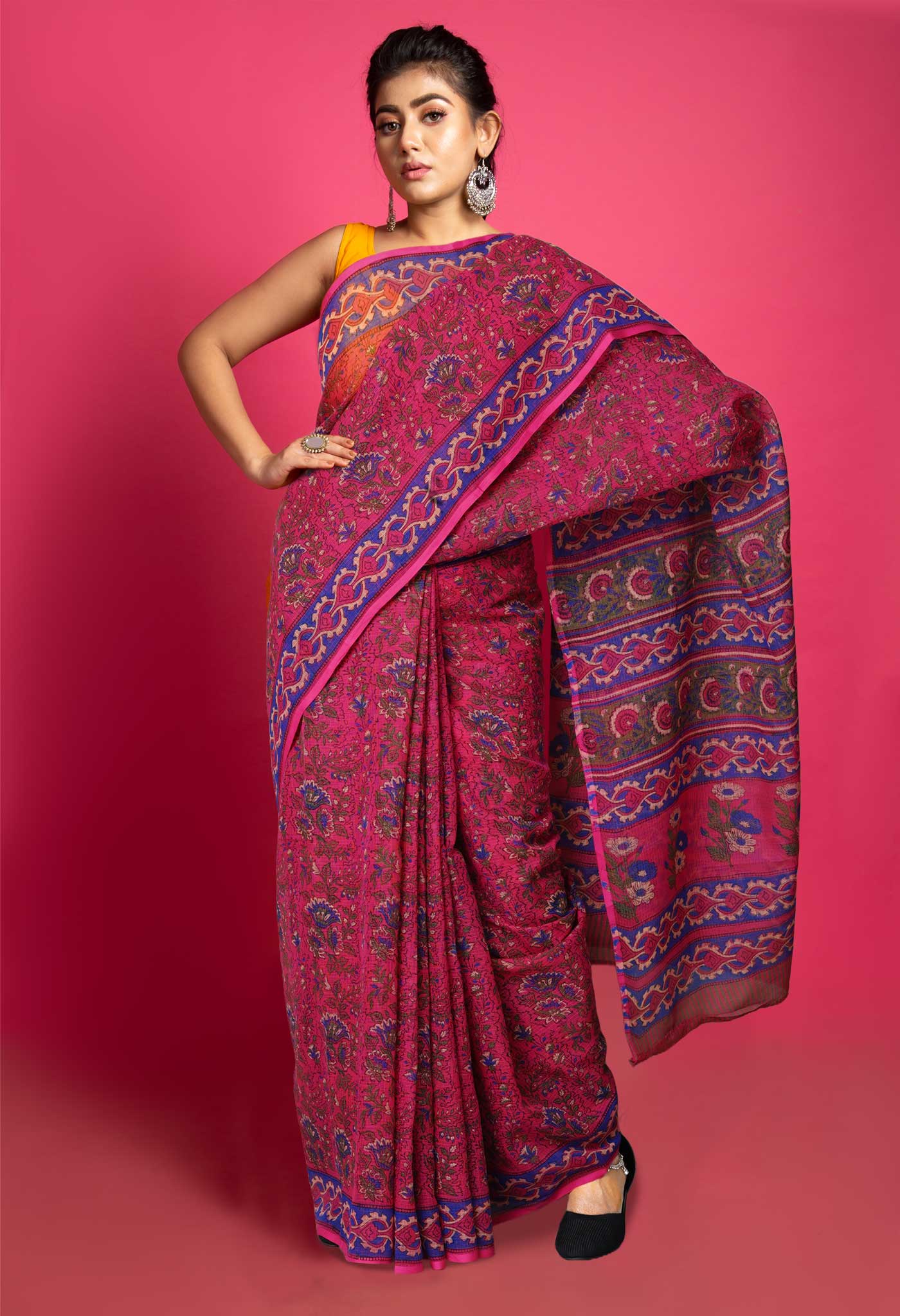 Pink Pure Hand Block Printed Kota Saree-UNM80361