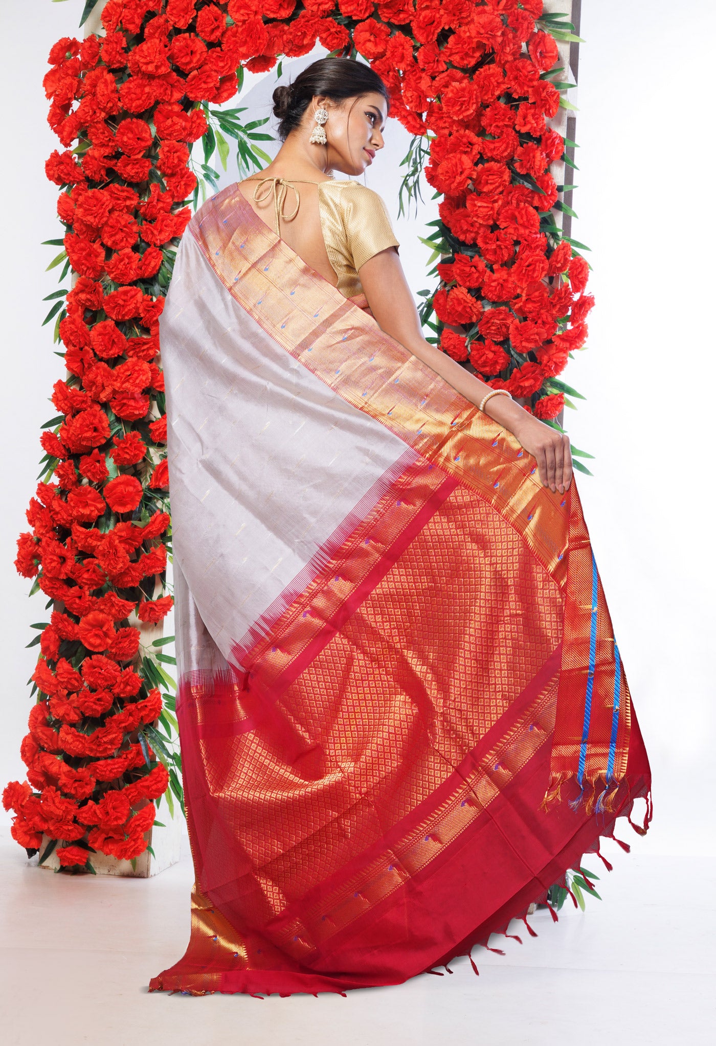 Beige Pure Assam Sico Saree-UNM80684