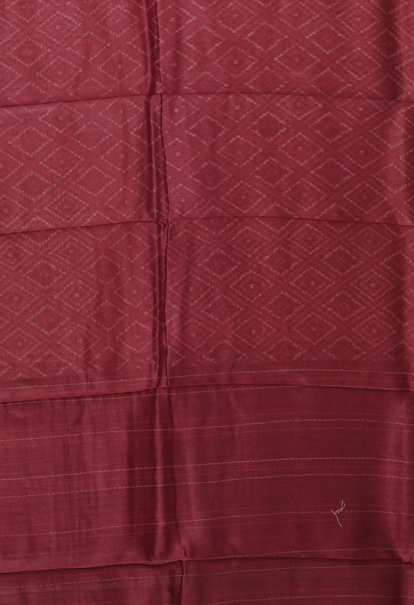 Burgundy Pure Bagru Printed With Kantha work Chanderi Sico Saree-UNM81072