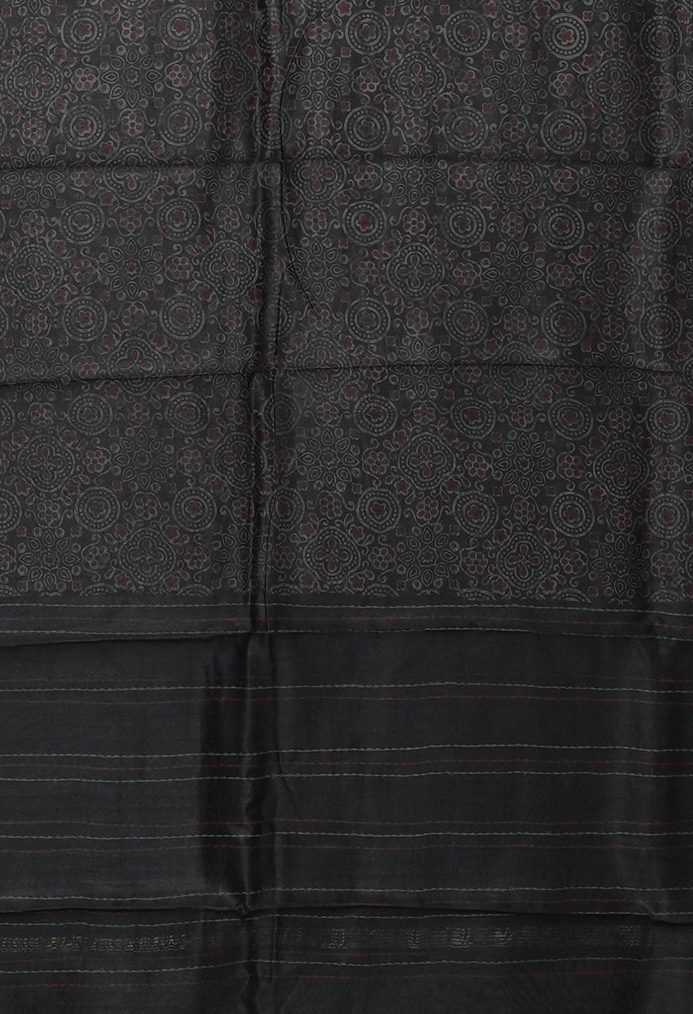 Black Pure Bagru Printed With Kantha work Chanderi Sico Saree-UNM81082