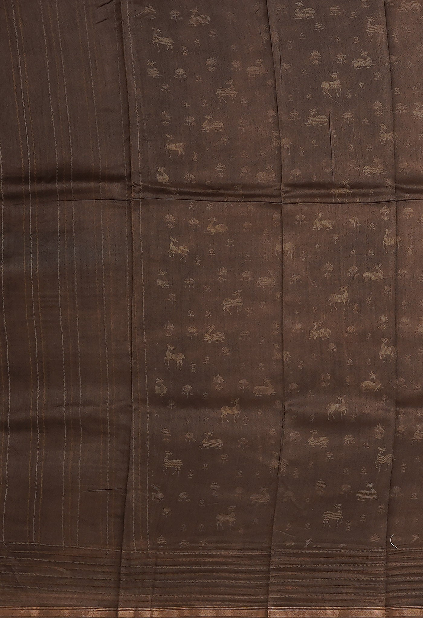 Brown Pure Bagru Printed With Kantha work Chanderi Sico Saree-UNM81094
